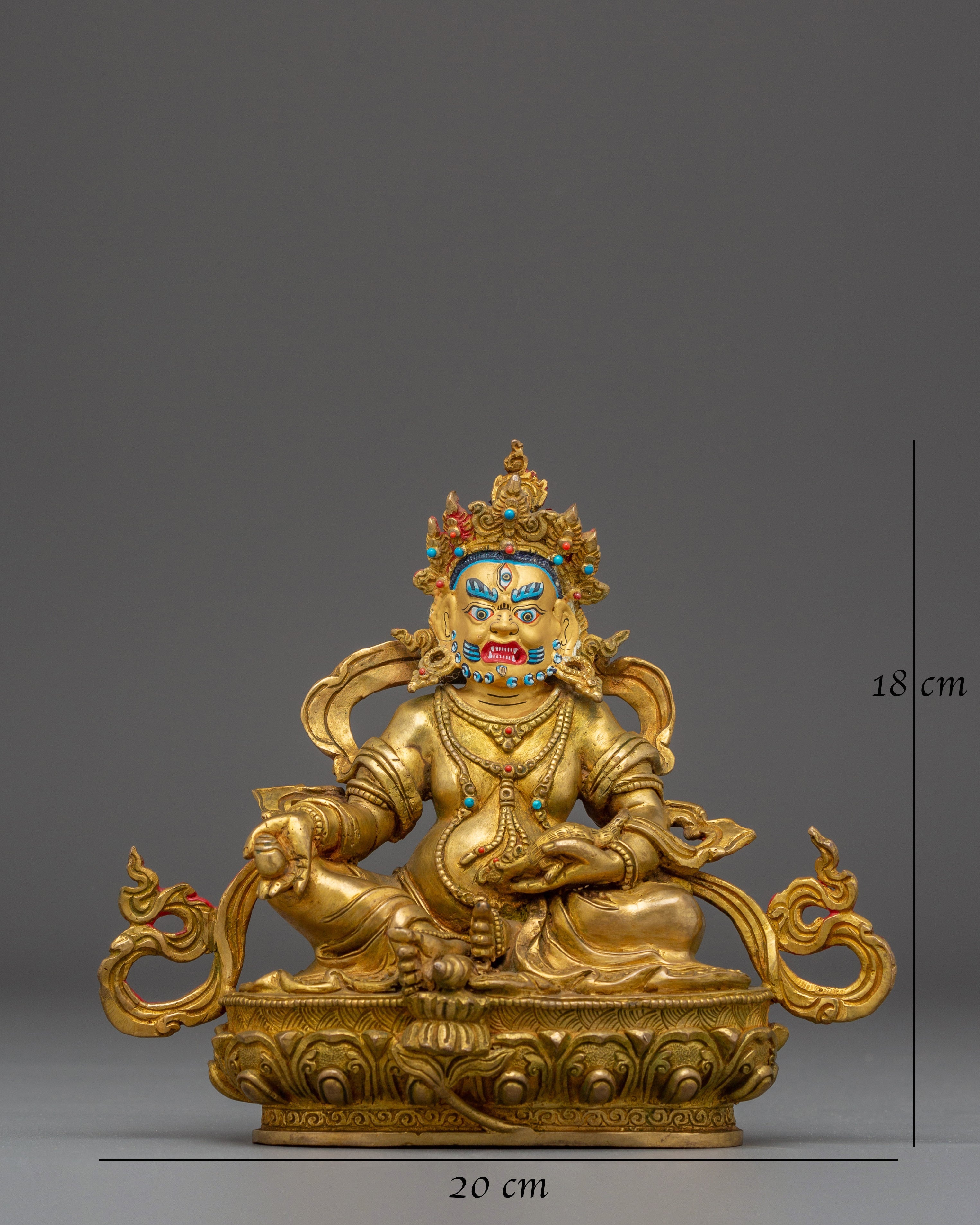 Wealth Icon Dzambhala Handmade Statue | Copper Body, Gold Gilded, Acrylic Color