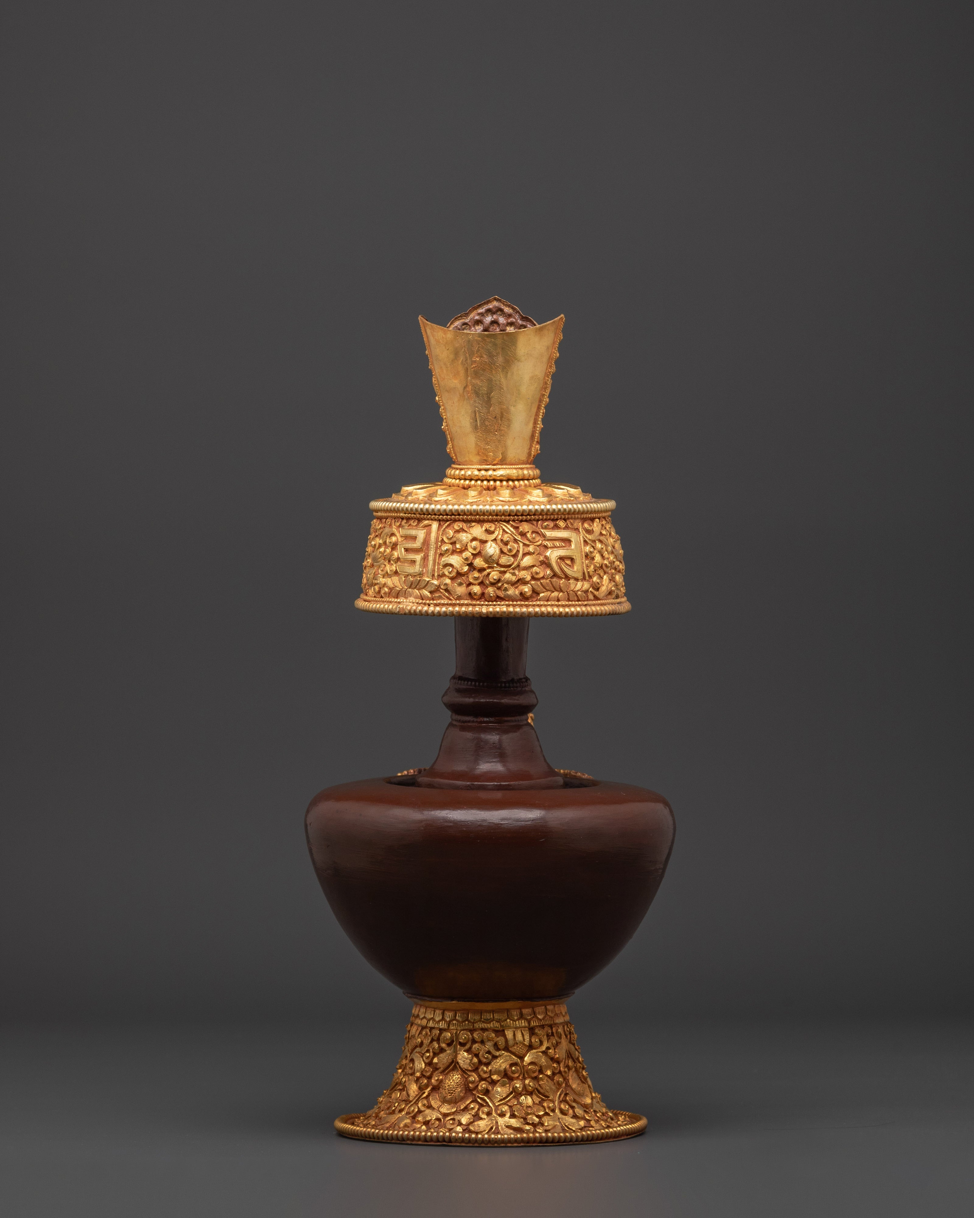 Handcrafted Bhumba Ritual Vessel | Spiritual Copper & Gold Plated Tibetan Pottery