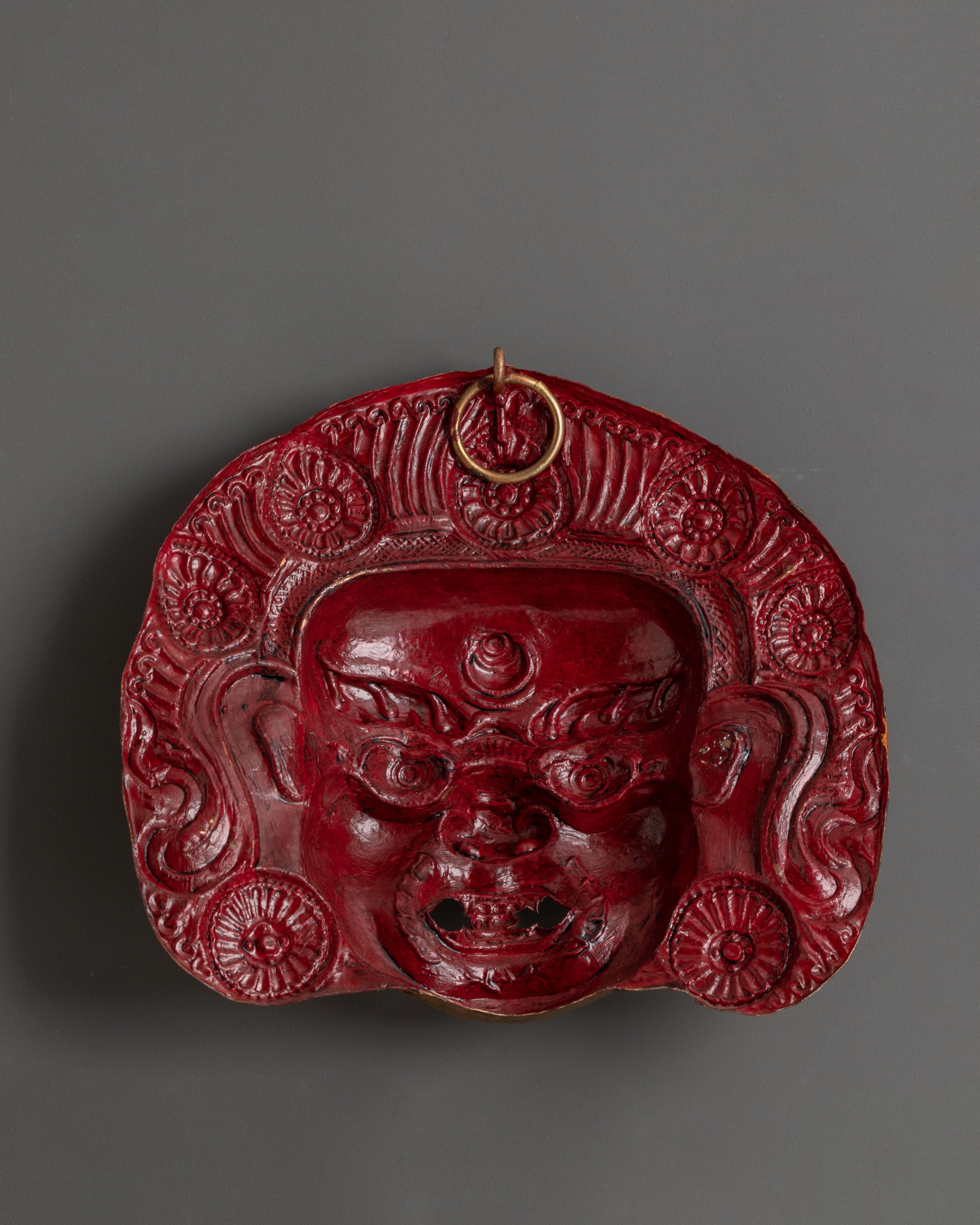 Handmade Tibetan Wrathful Deity Wall Hanging | Gold-Plated Brass Mask