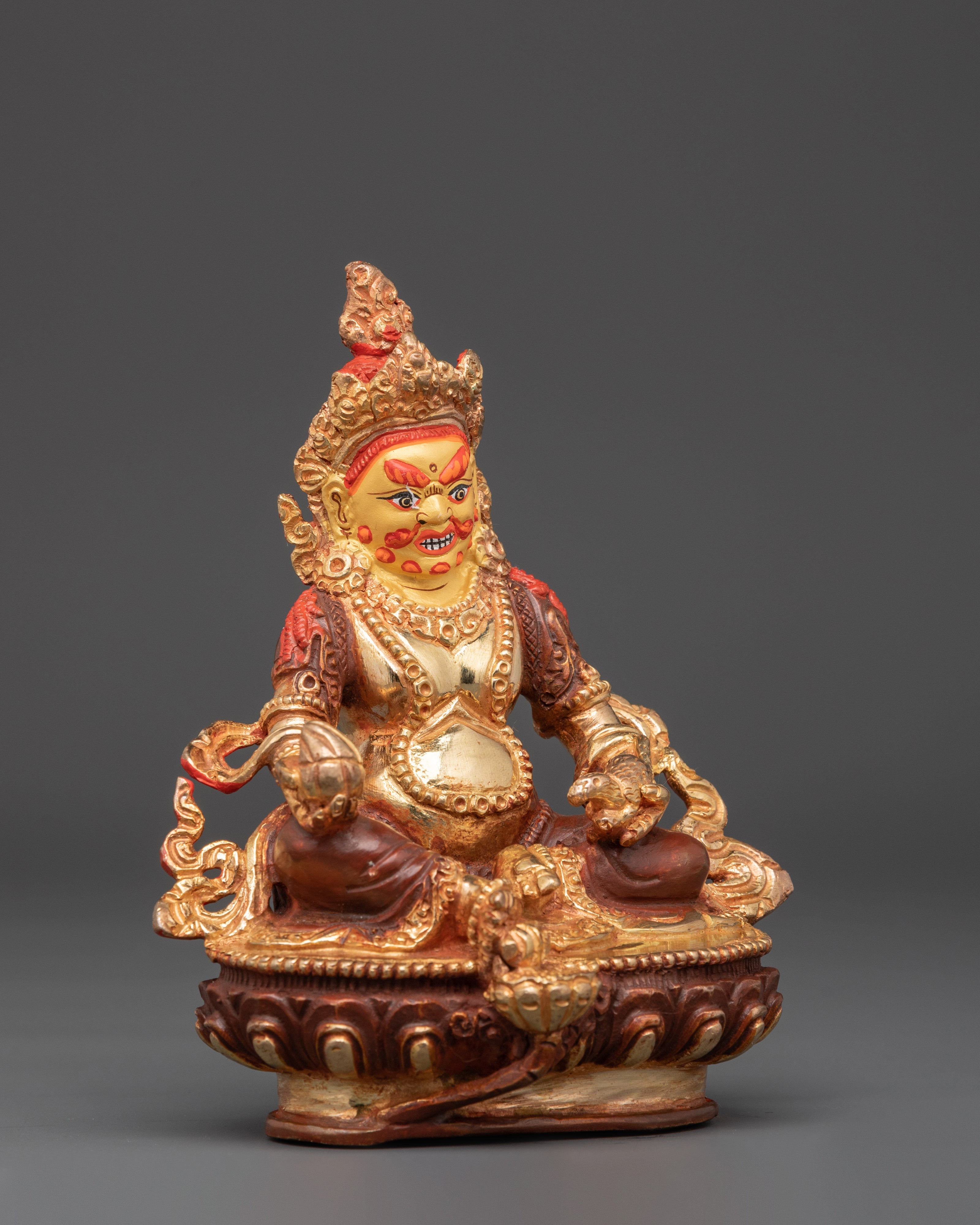 Handcrafted Dzambhala Wealth Deity Statue | Tibetan Gold Plated Copper Figurine