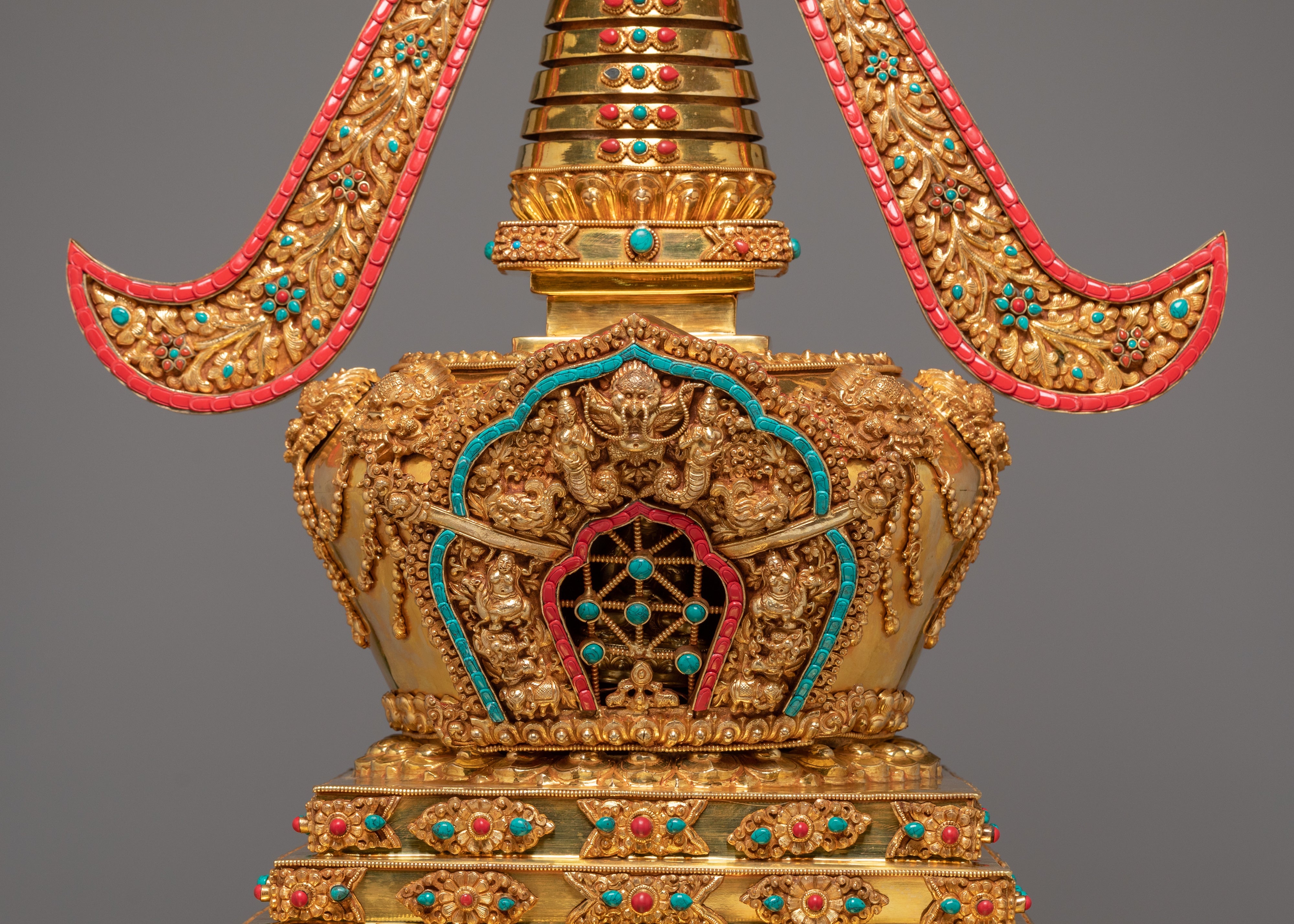 Spiritual Tibetan Copper Stupa | Gold-Plated Buddhist Statue for Peace