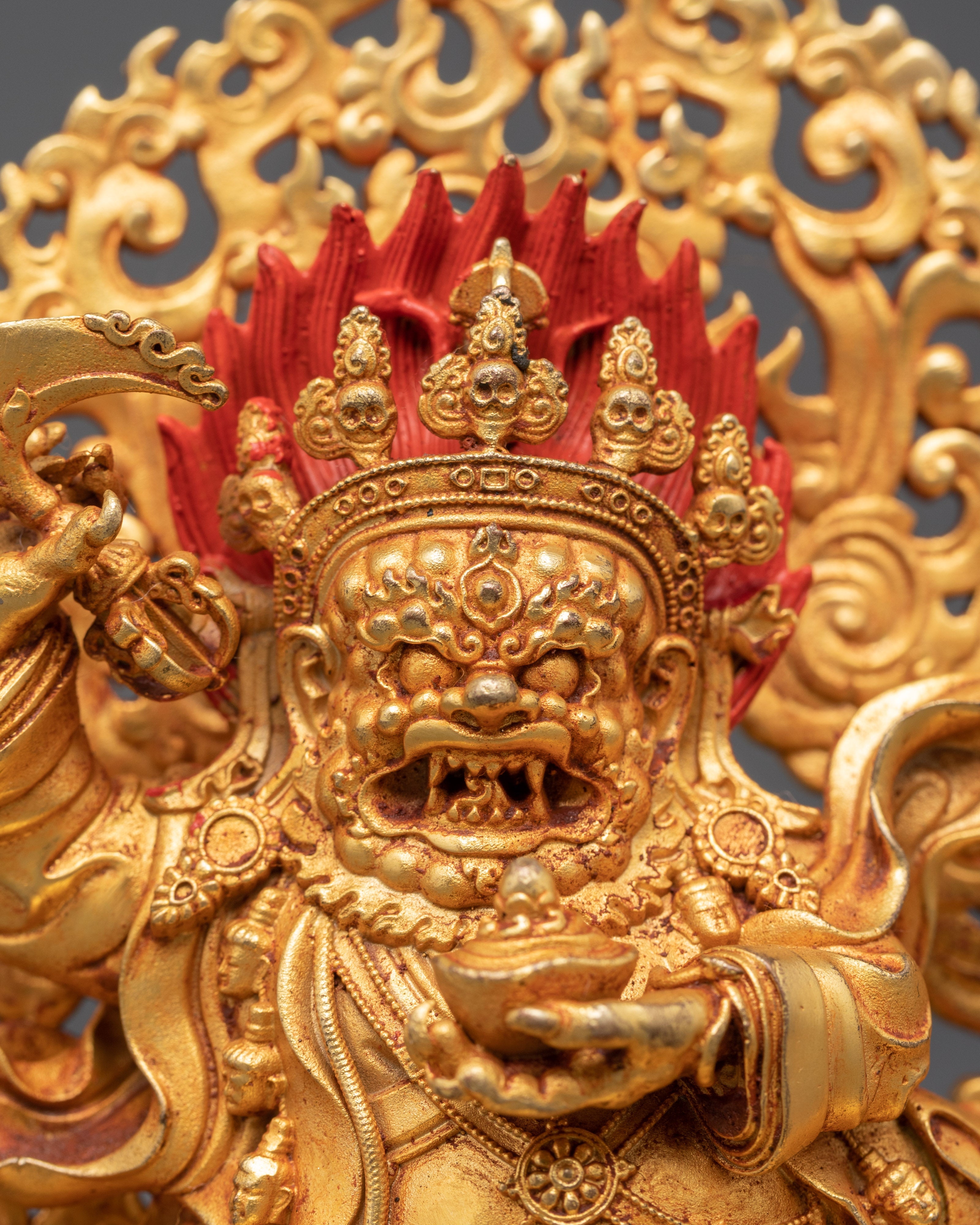 Mahakala Bernakchen Protector Deity | Buddhist Gold Plated Sculpture
