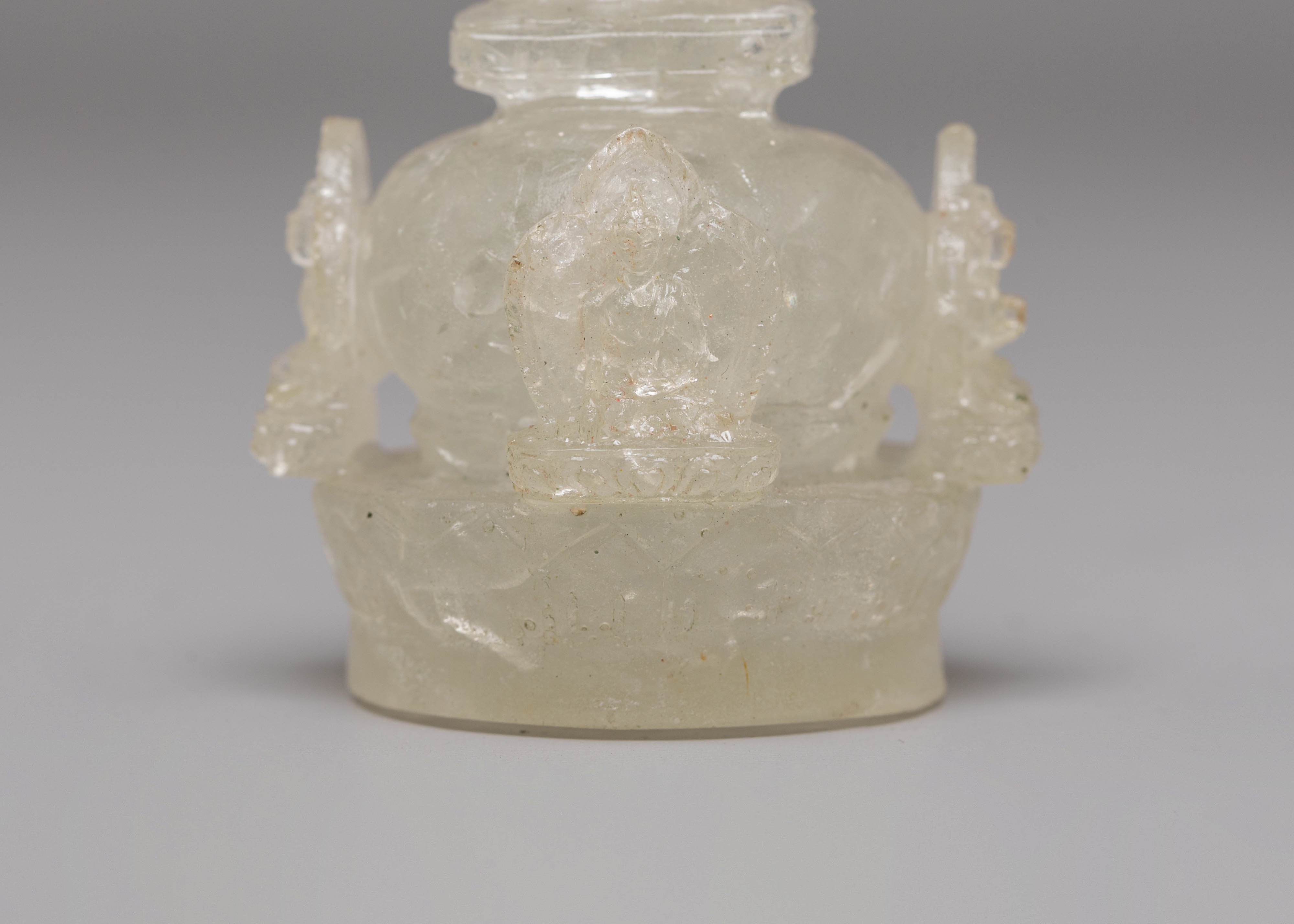 Himalayan Crystal Stupa and Guardian Lion Set | Electro Gold-Plated Tibetan Art