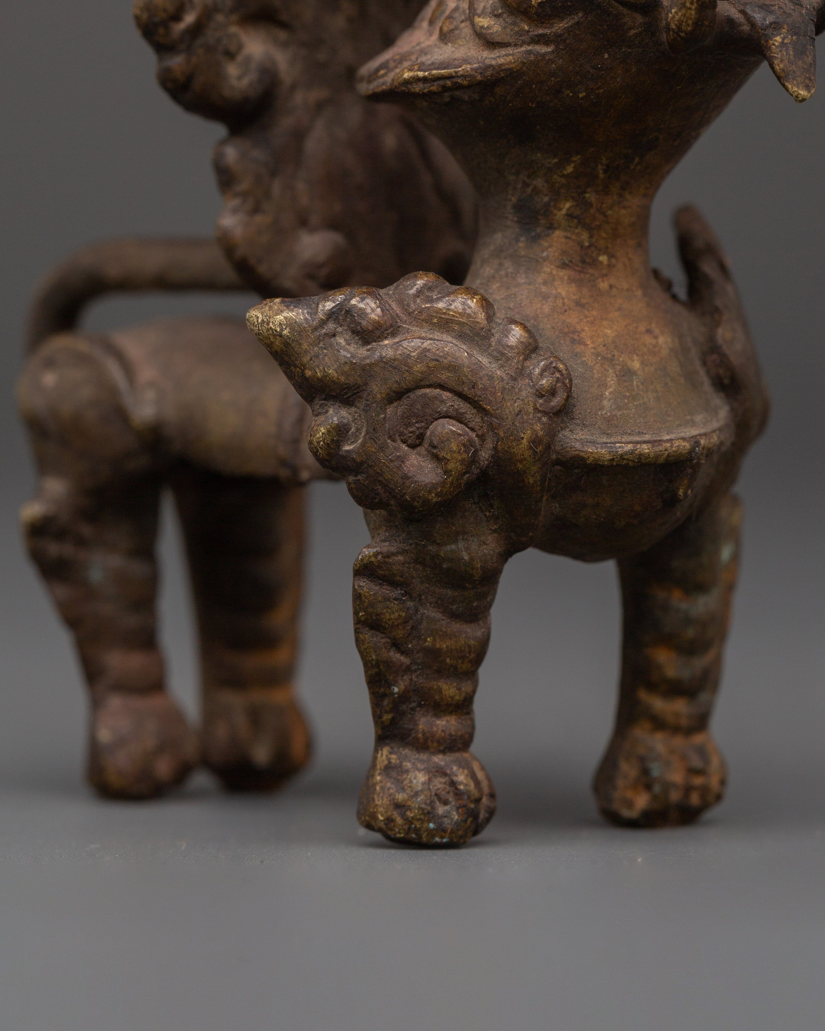 Bronze Lion Candle Holder for Hindu Rituals | Handcrafted Oil Lamp