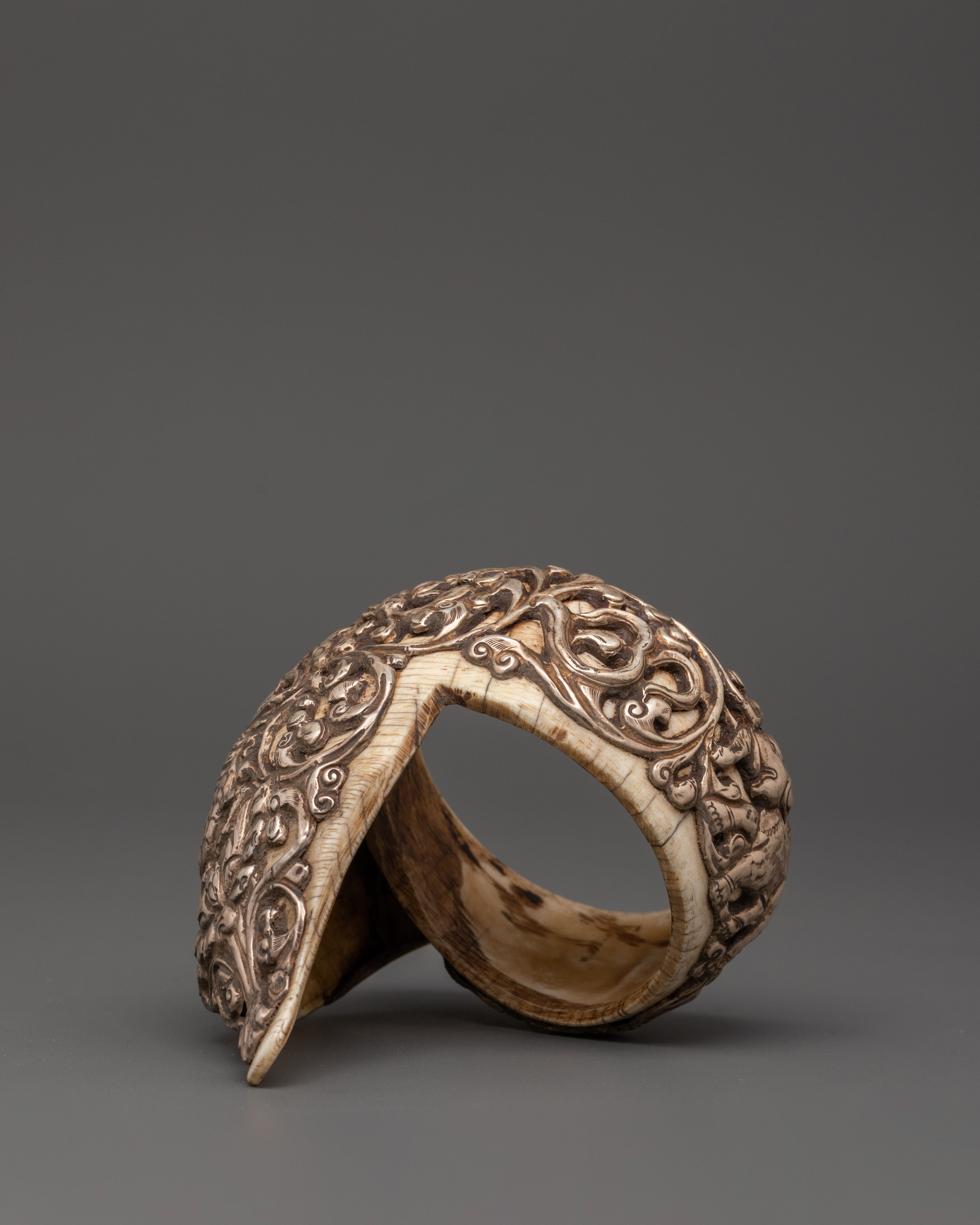 Conch Shell and Pure Silver Bangle | Hand-Carved Ritual Jewelry