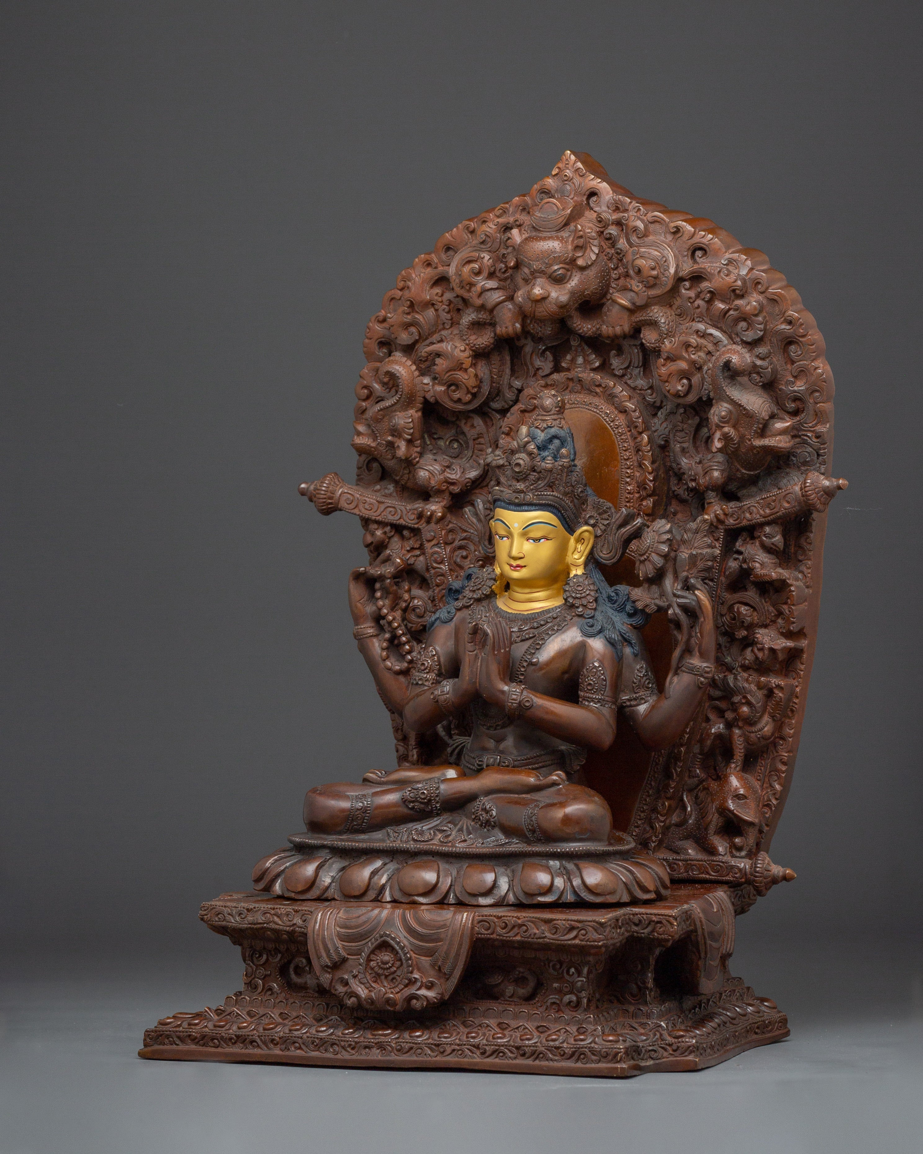 Tibetan Four-Armed Avalokiteshvara Copper Statue | Sculpture for Meditation, & Blessings