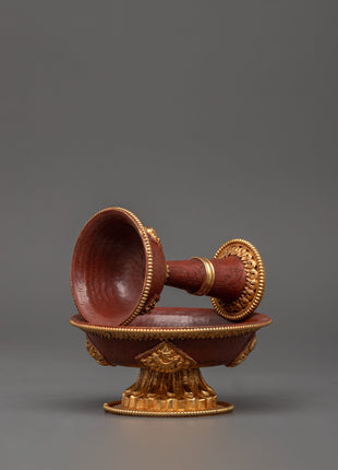 Gold-Plated Copper Serkyem Set |  Tibetan Tea Offering Vessel