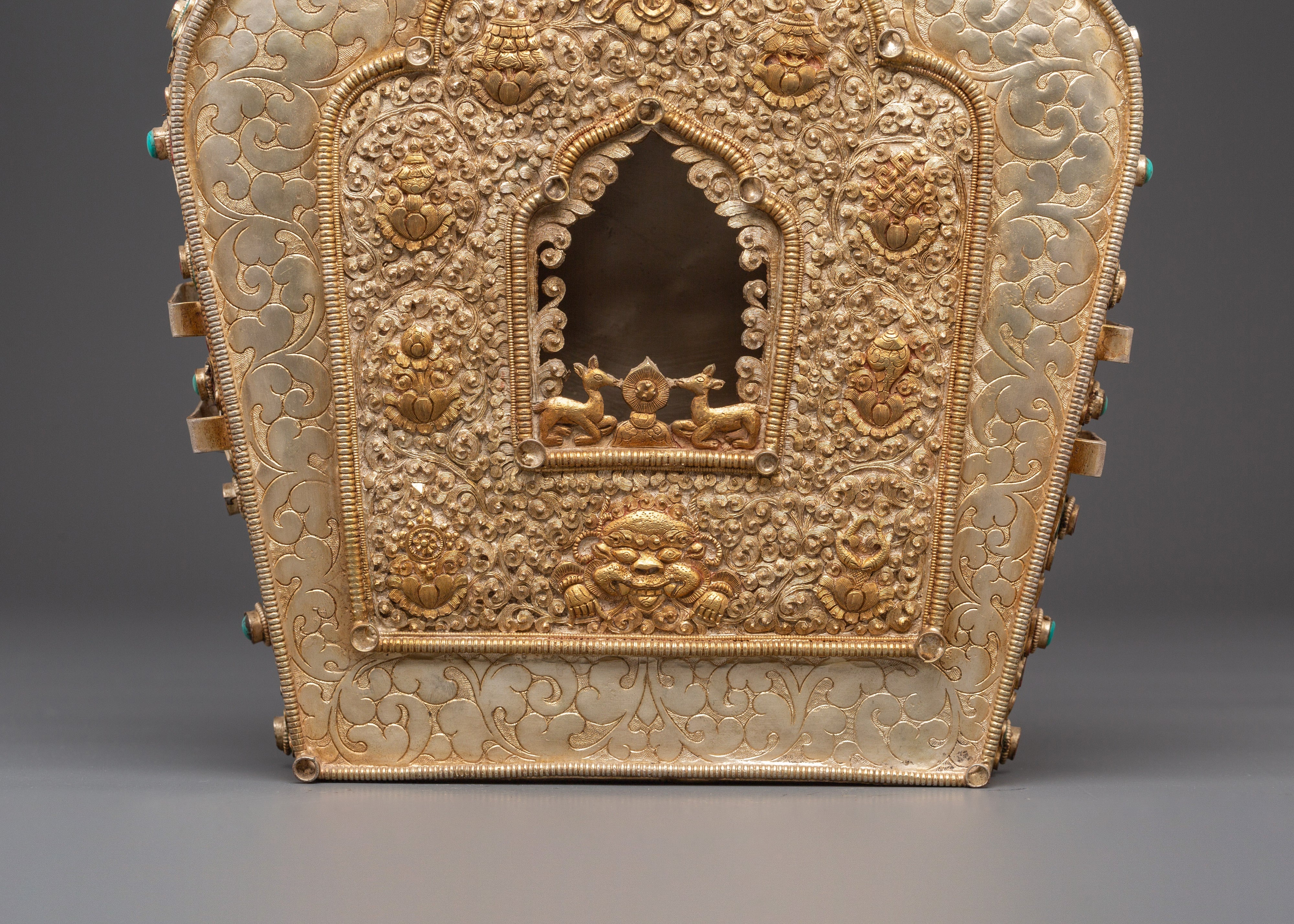 Copper Gold Plated Ghau Box with Semi Precious Stones | Altar and Decor