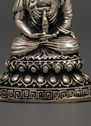 Amitabha Buddha Sacred Statue | White Metal Buddhist Sculpture for Meditation Altar