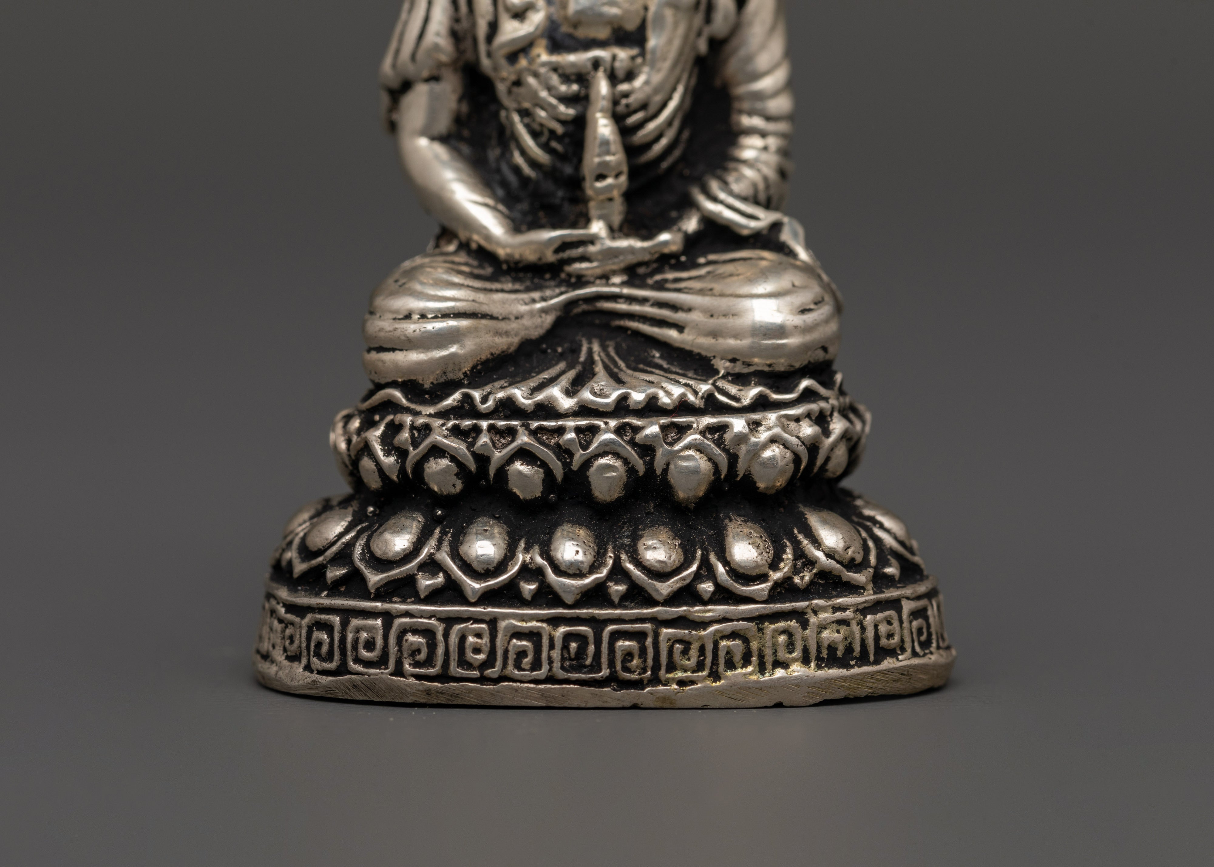 Amitabha Buddha Sacred Statue | White Metal Buddhist Sculpture for Meditation Altar