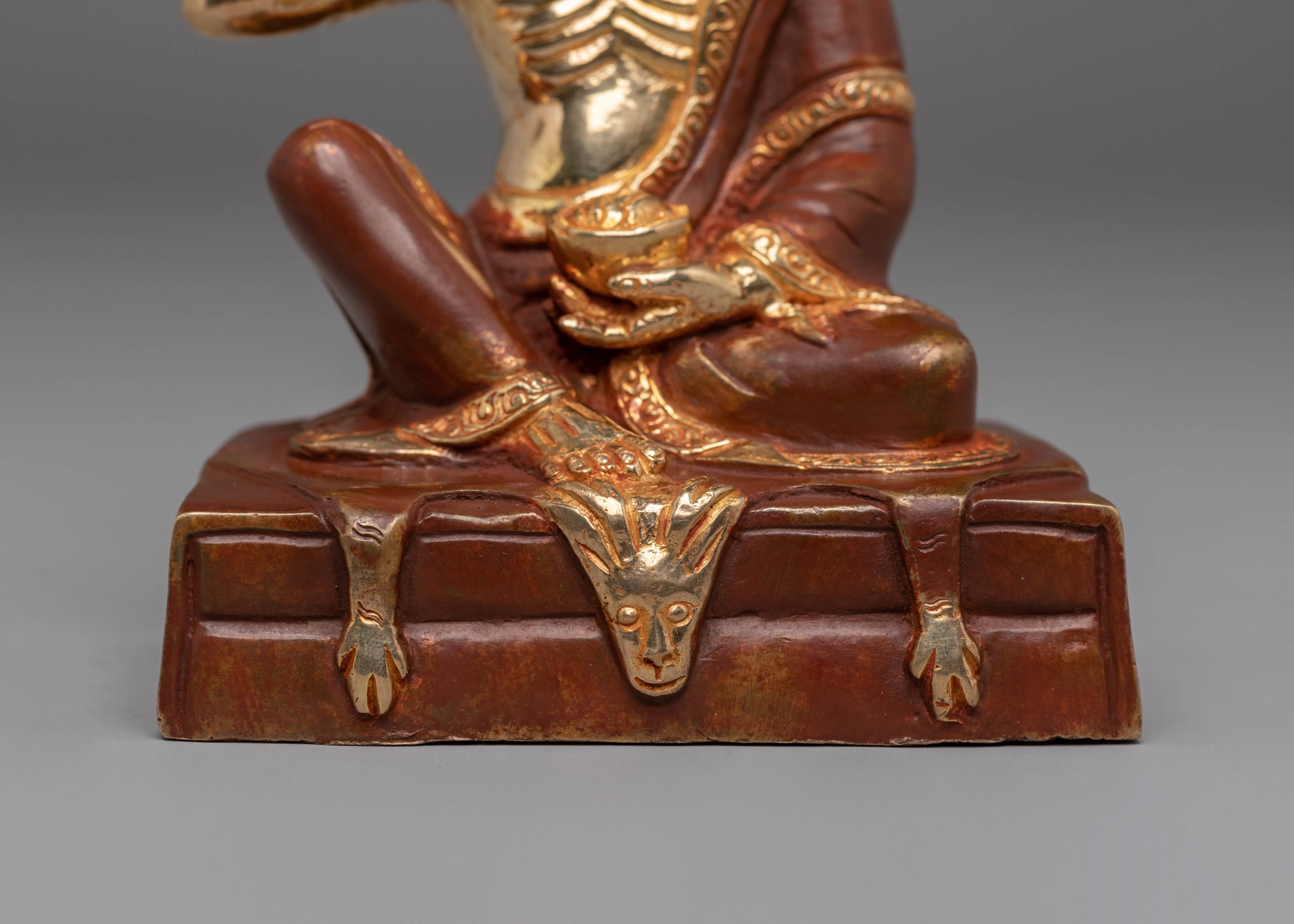 Handmade Golden Milarepa Statue | Hand-Carved Tibetan Yogi