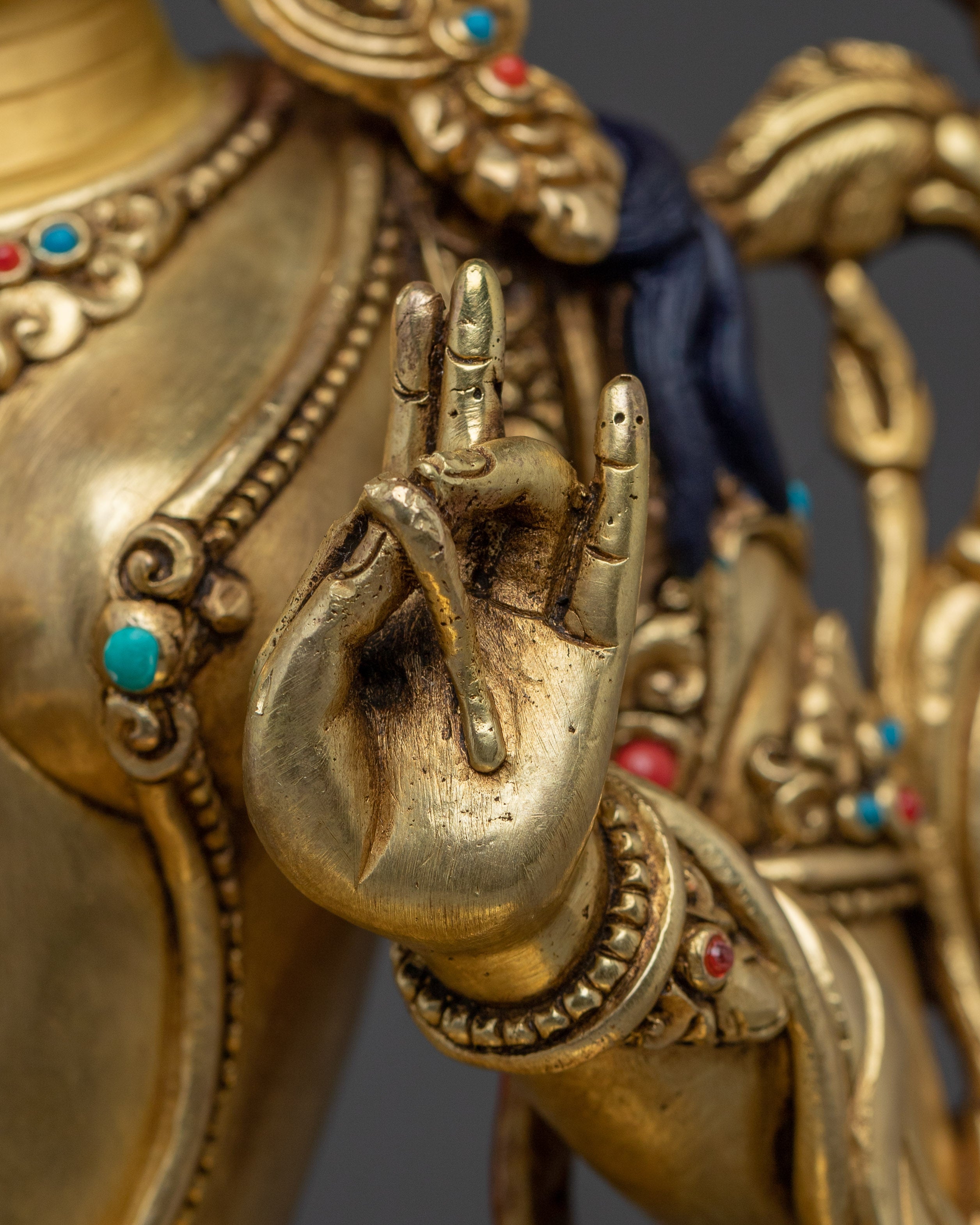 Handcrafted Green Tara Gold & Acrylic Detailing Statue | Goddess of Compassion and Protection