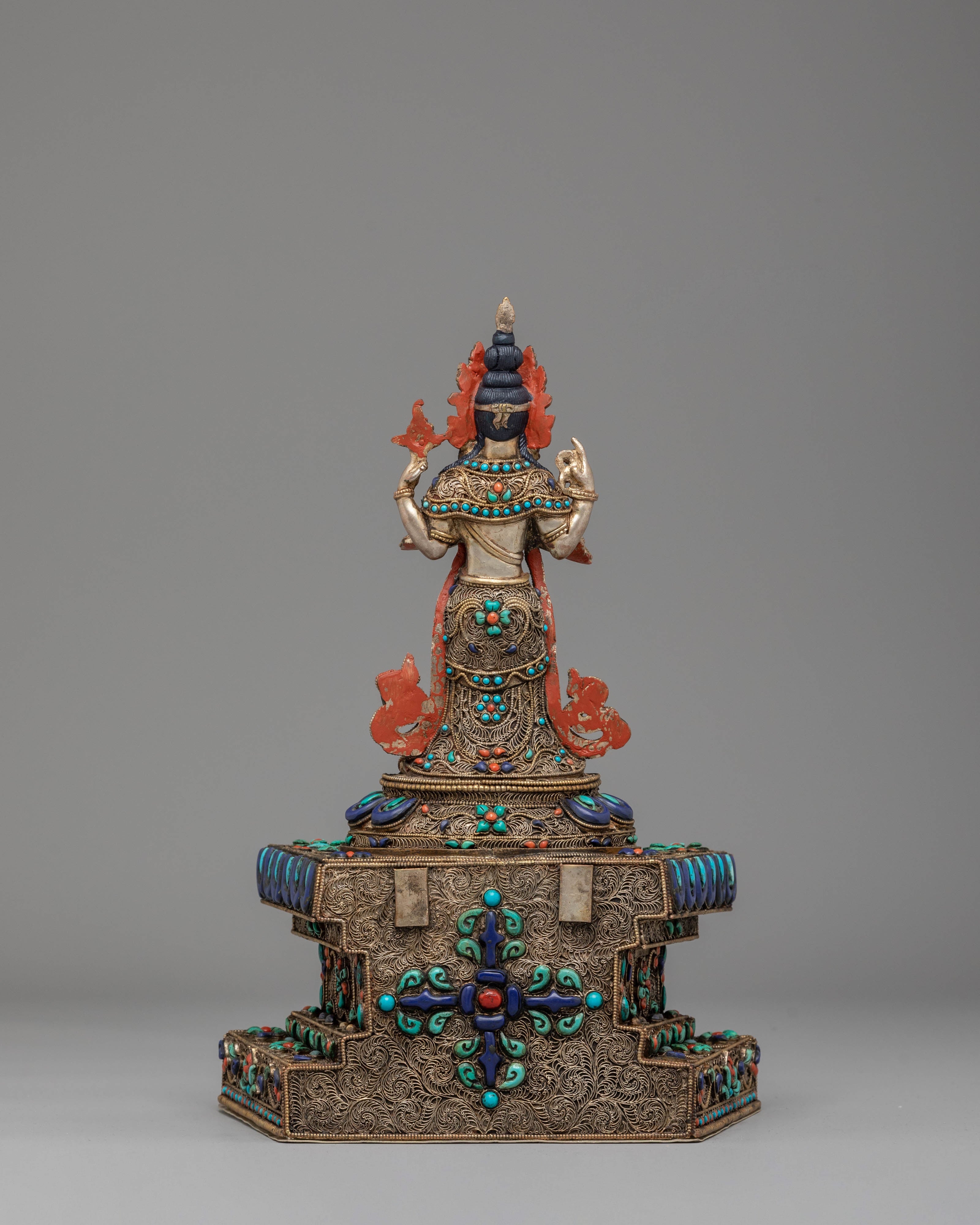 Divine Bodhisattva Standing Chenrezig Statue | Copper & Silver Plated Art