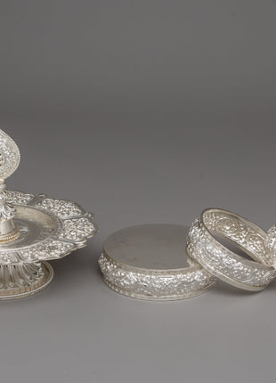 Handcrafted Silver Ritual Item Mandala Offering Set | 17.5cm Rice Offering Set