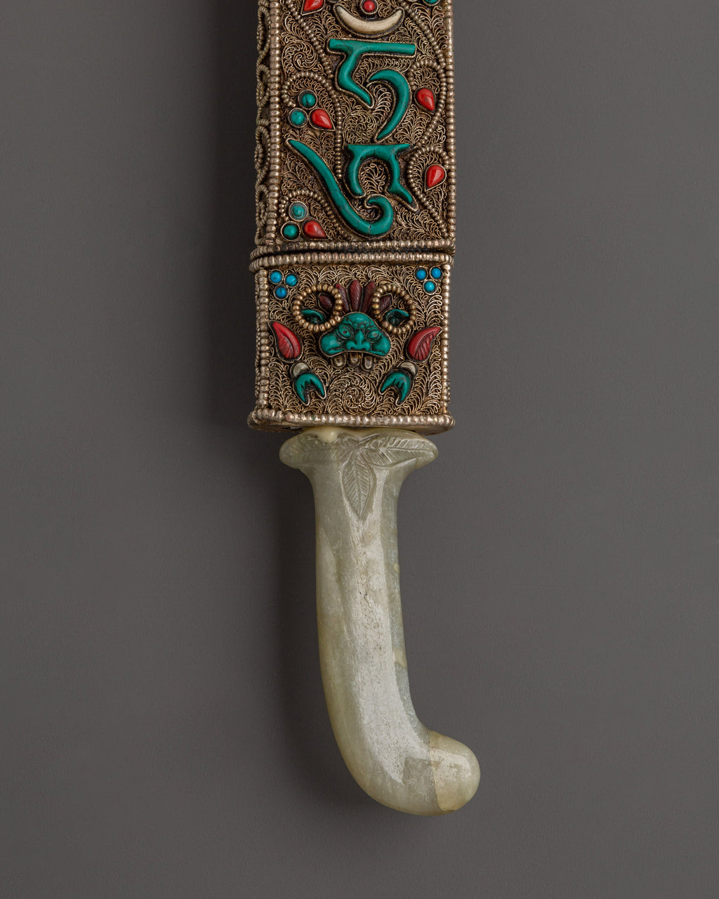 Tibet Ritual Dagger Tibetan Tantric Sword | Copper Ritual Dagger with Jade Handle