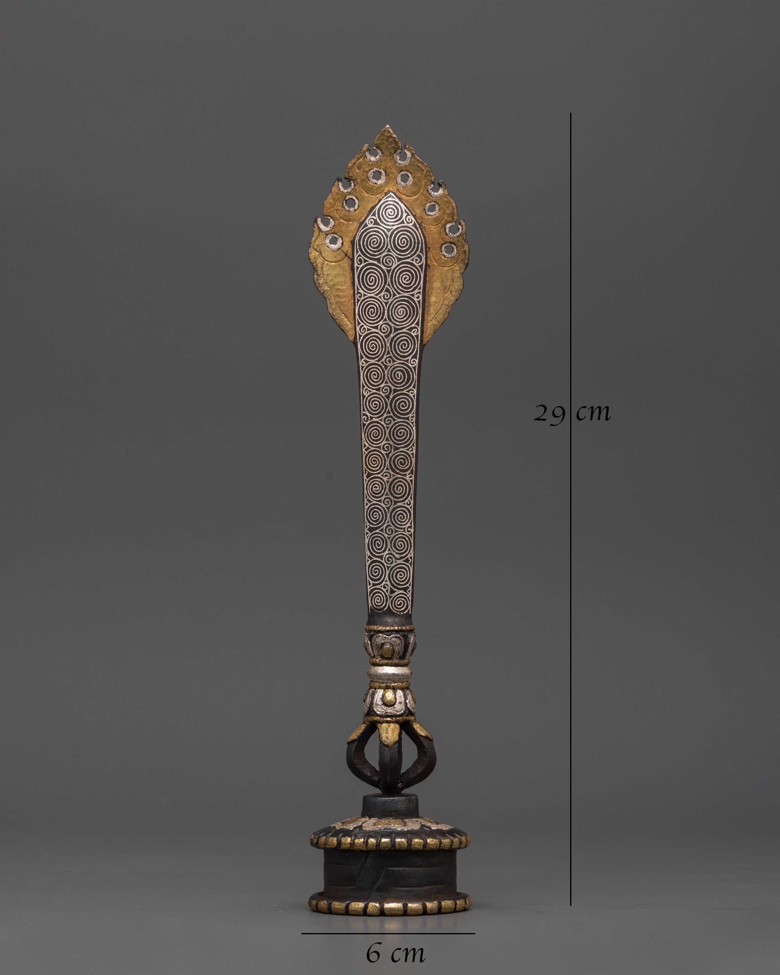 Silver-Plated Ritual Dagger with Stand | Handcrafted Tibetan Sword