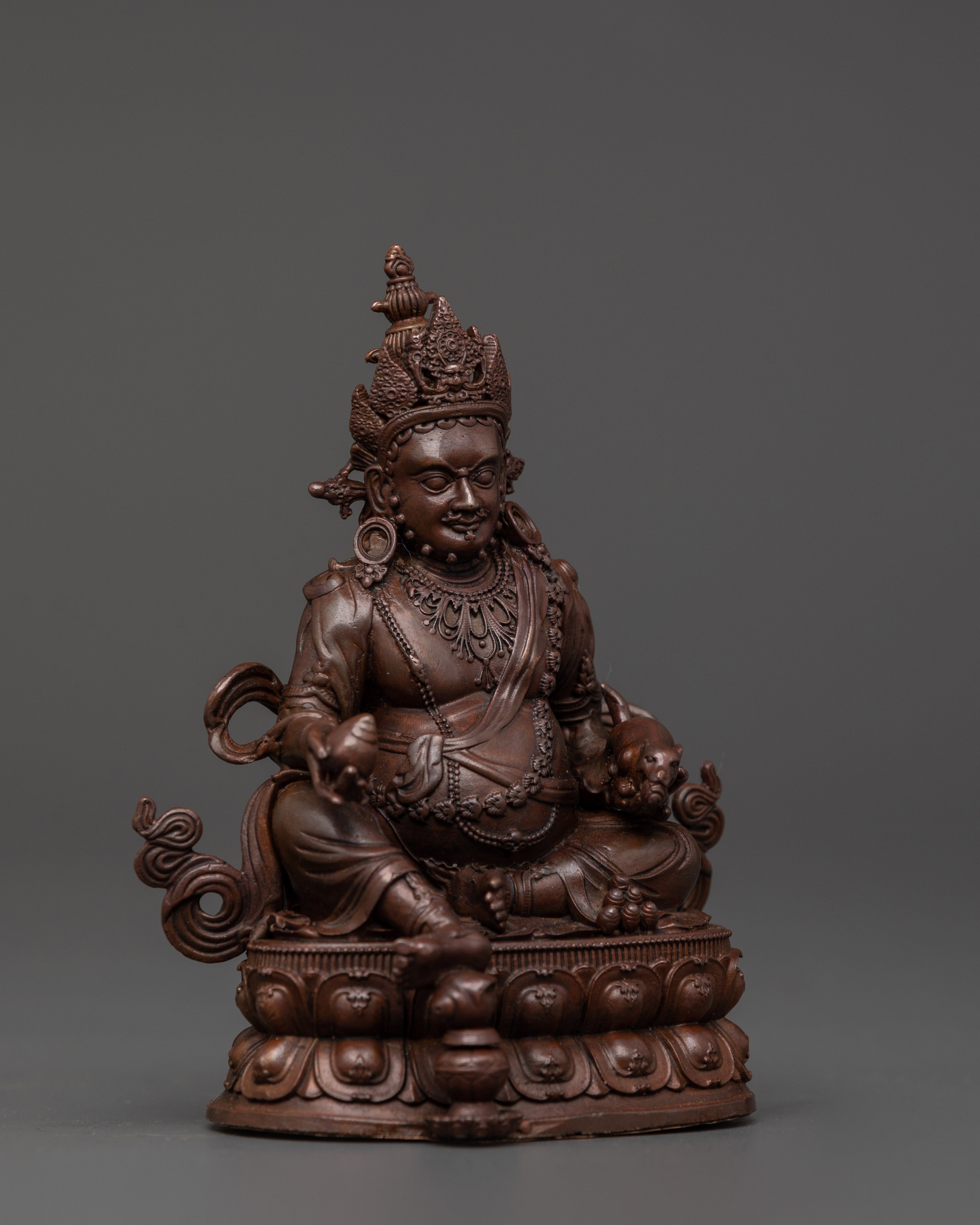 Oxidized Copper Dzambala Holding Conch | Tibetan Wealth Deity