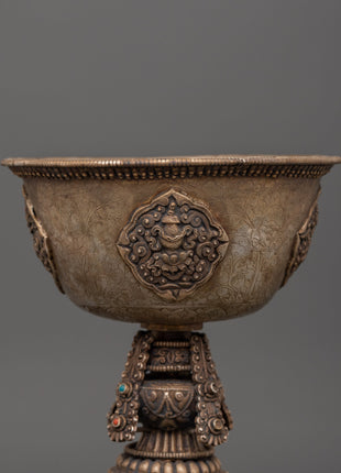 Tibetan Buddhist Butter Lamp | Sacred Tibetan Ritual Lamp in Pure Silver