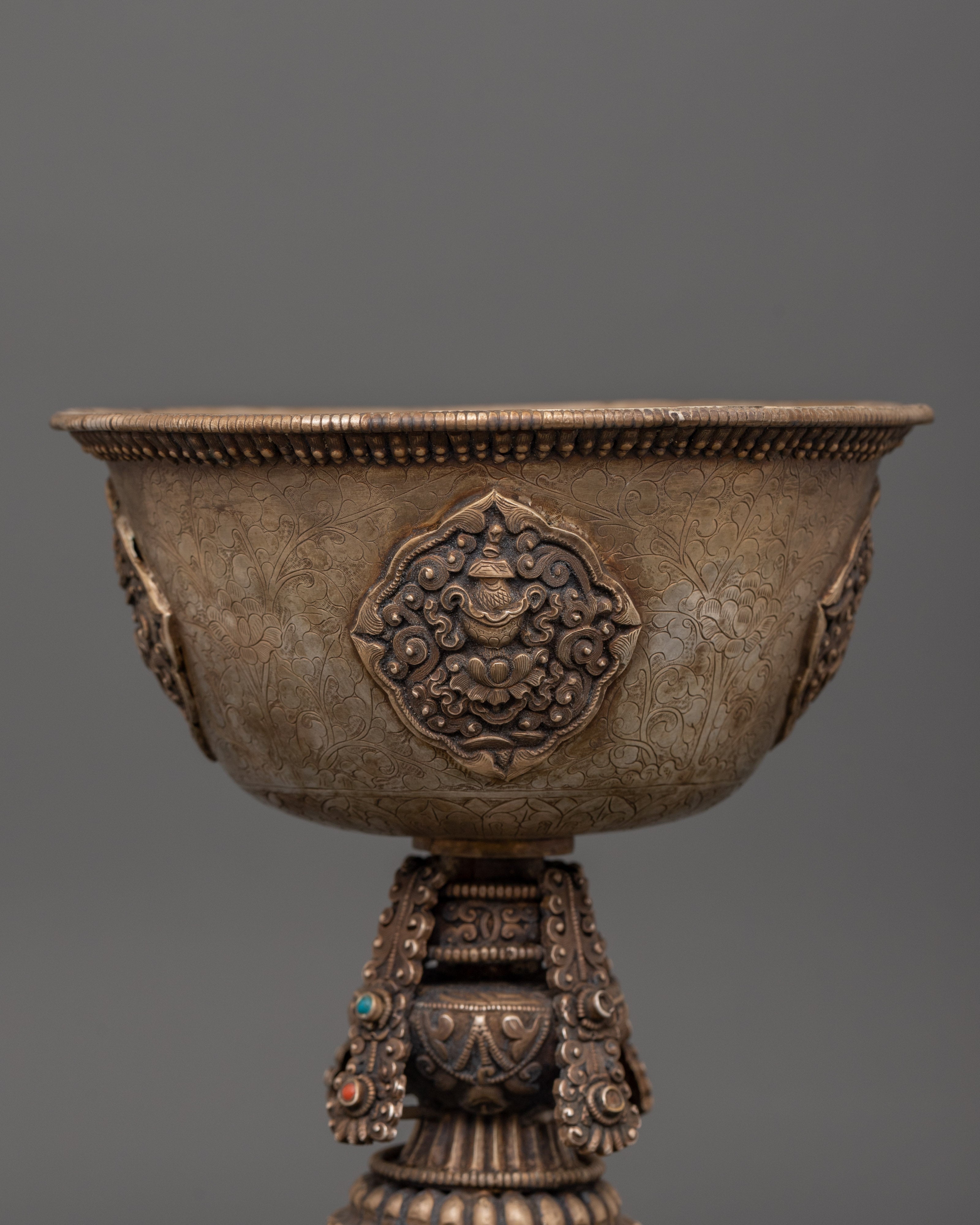 Tibetan Buddhist Butter Lamp | Sacred Tibetan Ritual Lamp in Pure Silver