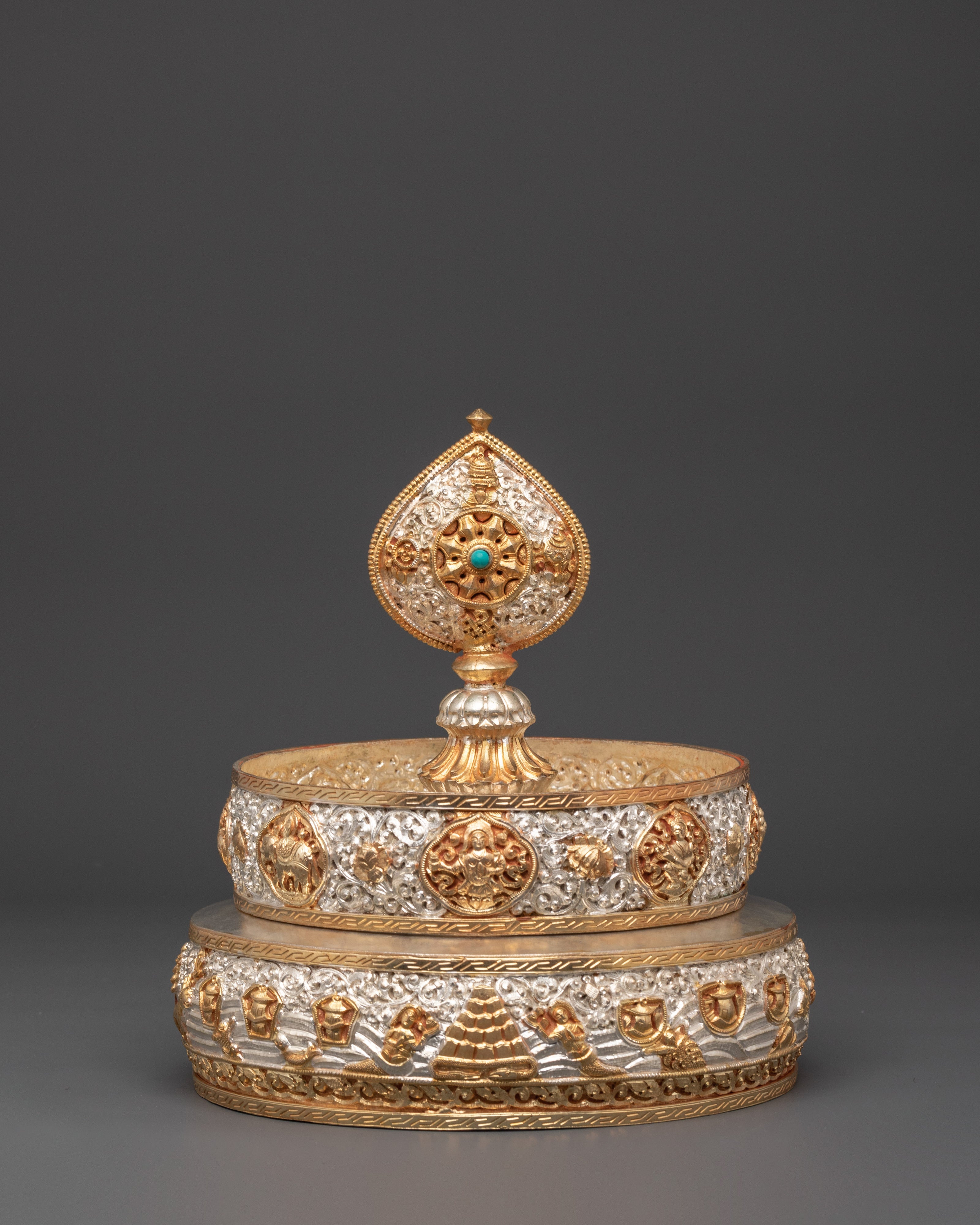 Silver Plated Mandala | Copper Design with Gold Plating & Turquoise