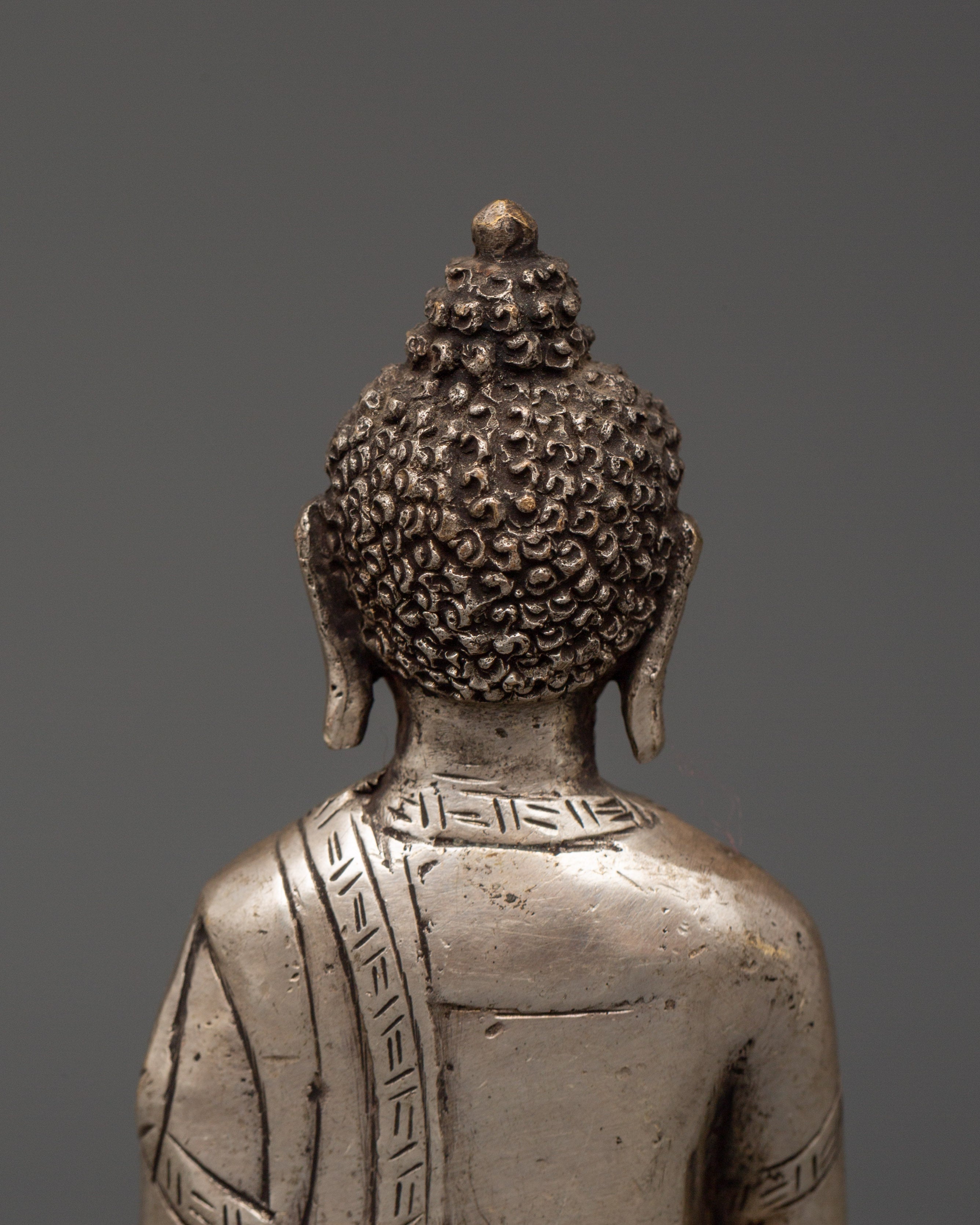 Tibetan Enlightenment Deity Amitabha Buddha Statue | Silver-Plated Copper Sculpture