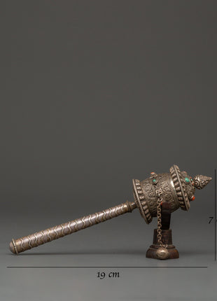 Tibetan Prayer Wheel 92.5% Silver | Handcrafted Spinning Mani Wheel