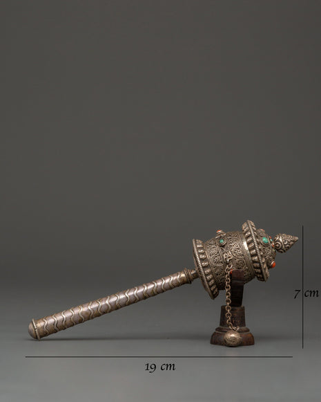 Tibetan Prayer Wheel 92.5% Silver | Handcrafted Spinning Mani Wheel