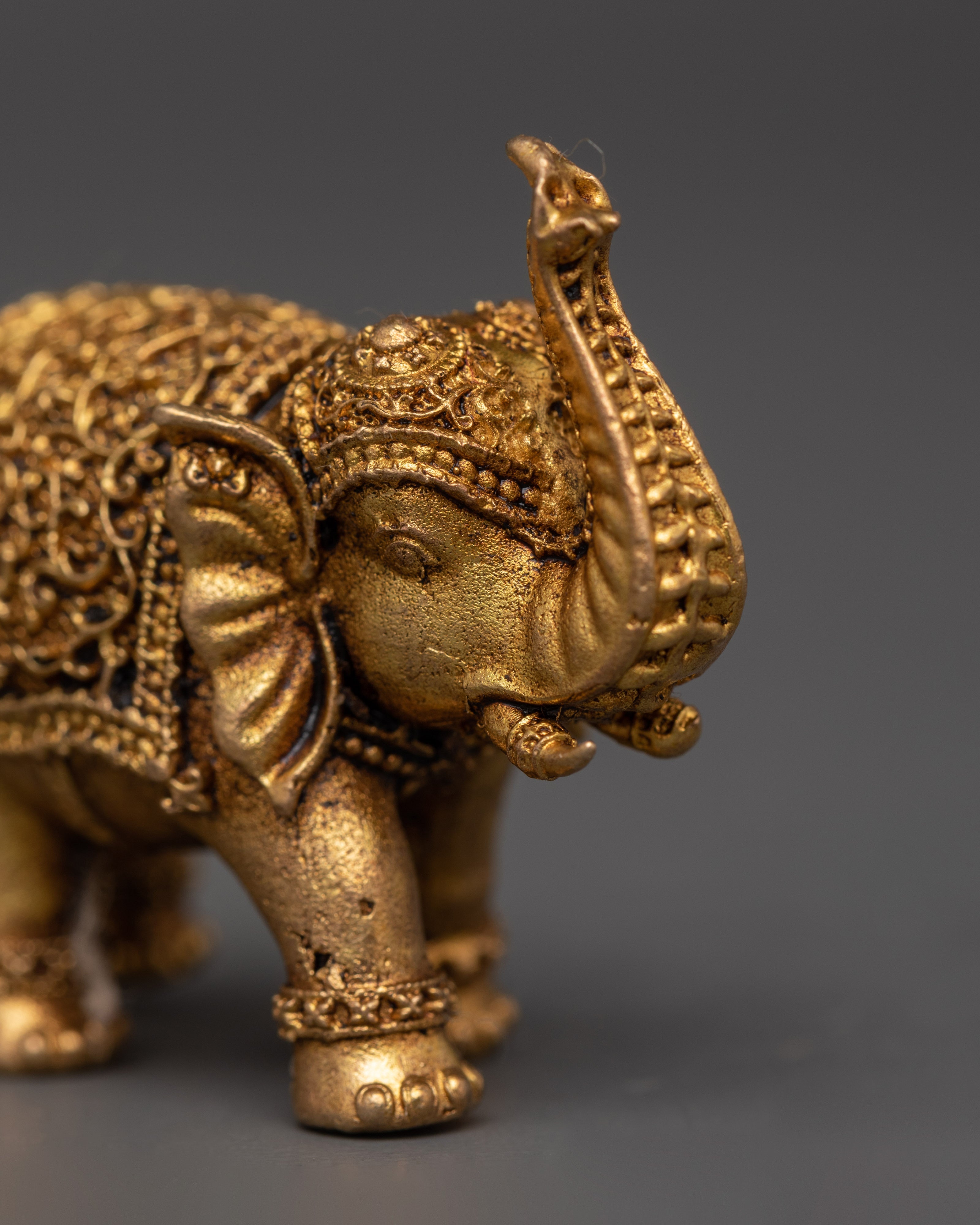 Mini Brass Elephant Statue with Raised Trunk | Ideal for Good Luck, Feng Shui, and Gift
