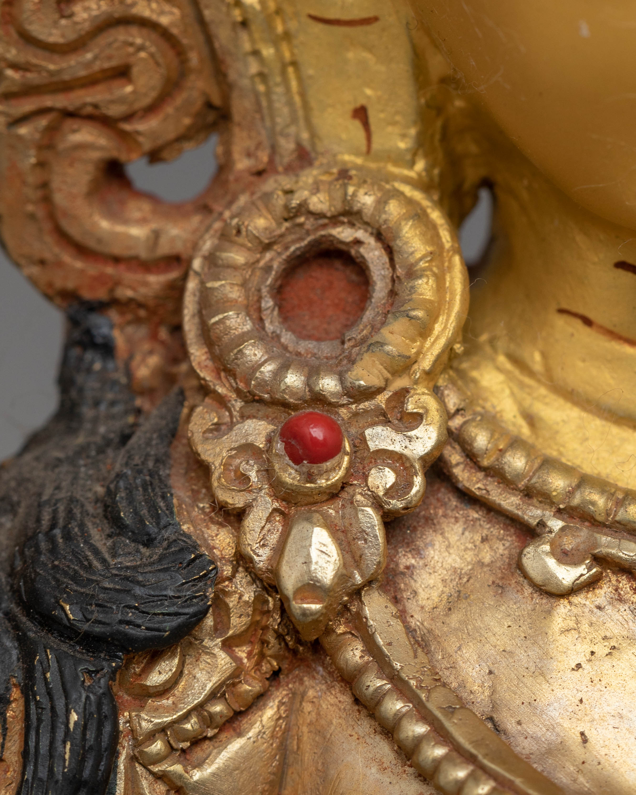 Handcrafted Green Tara Copper Statue with Spiritual Motifs