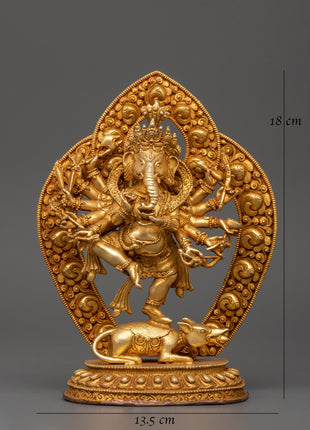 Ganesha Statue with One Leg Raised & Multiple Arms | Ganapati in Copper