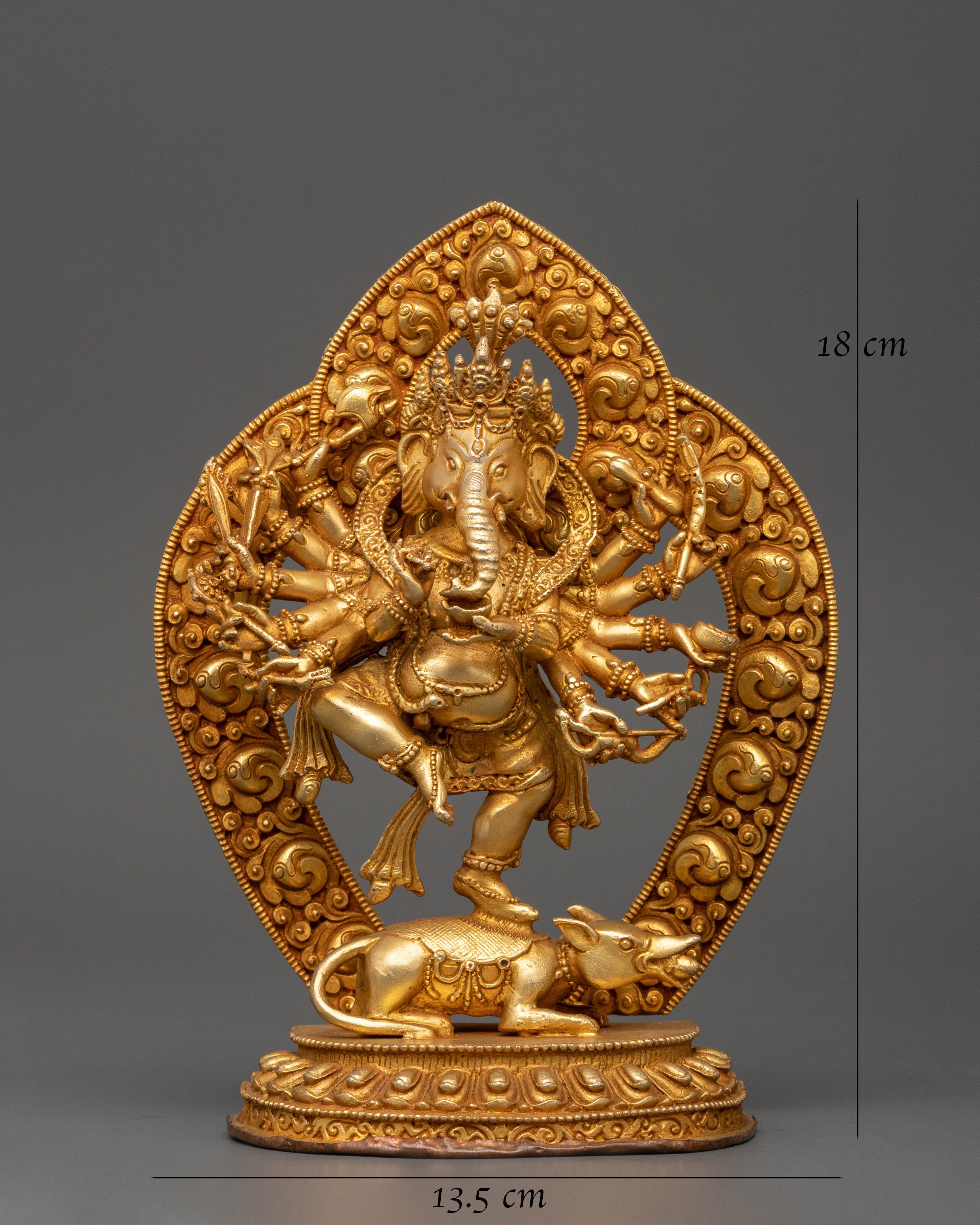 Ganesha Statue with One Leg Raised & Multiple Arms | Ganapati in Copper