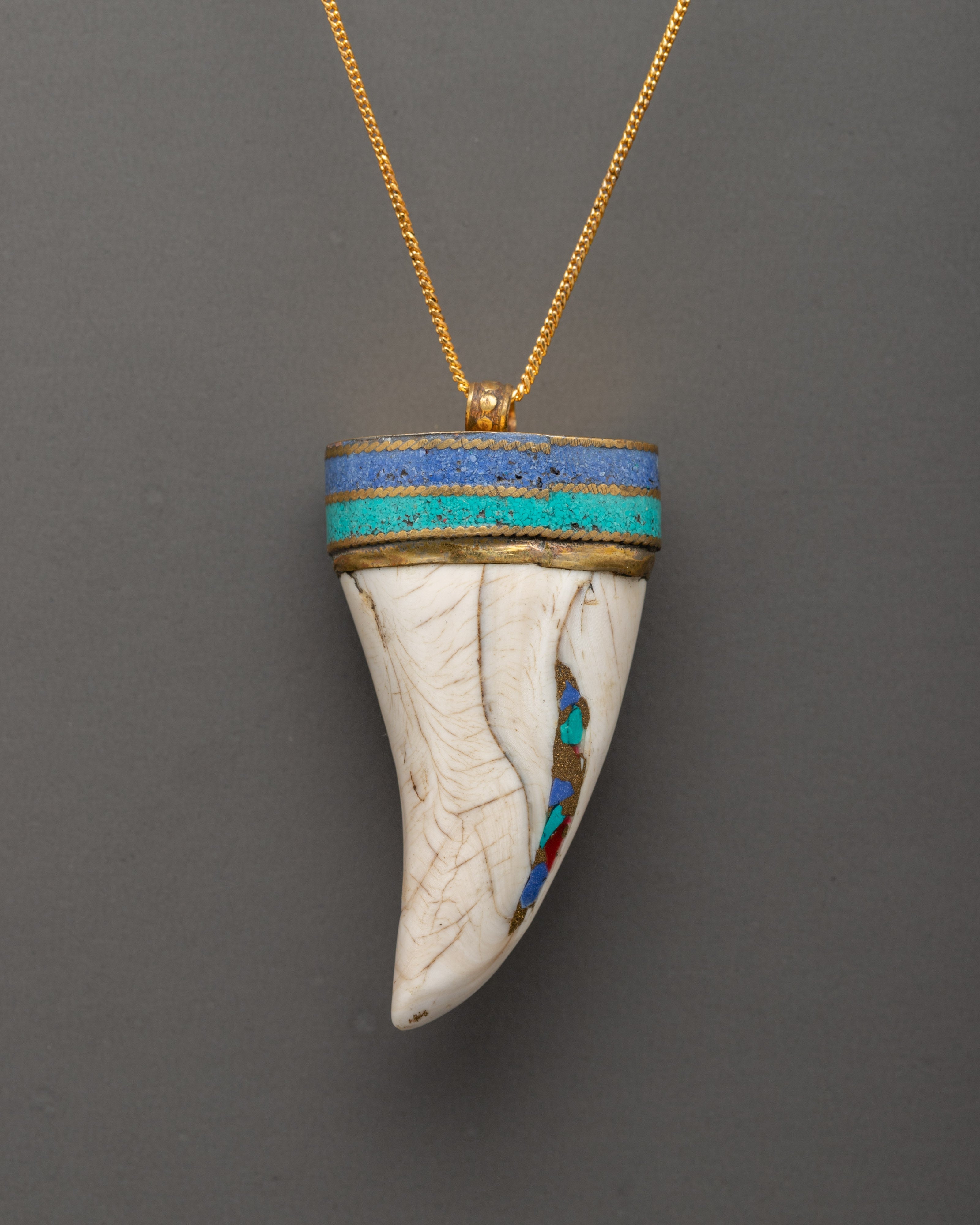 Gold Plated Conch Shell Locket | Tibetan Mantras Carved with Turquoise Inlays