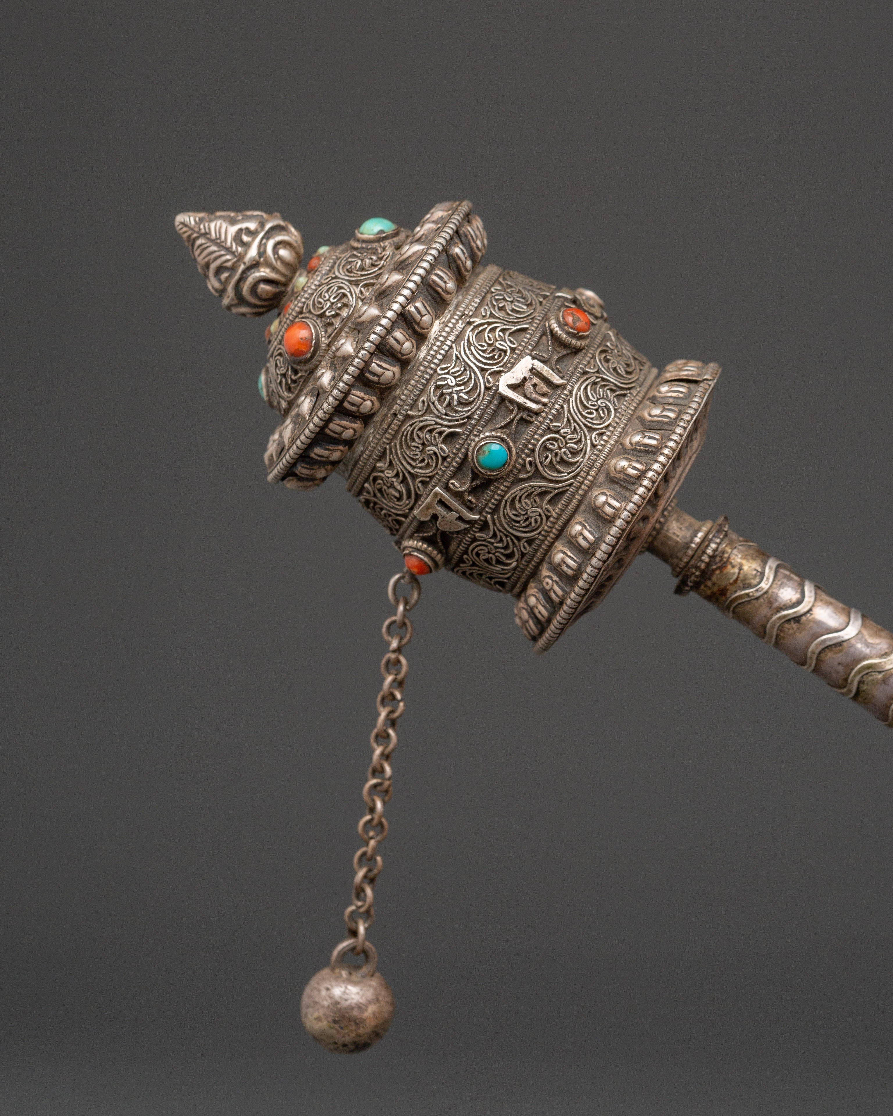 Tibetan Prayer Wheel 92.5% Silver | Handcrafted Spinning Mani Wheel