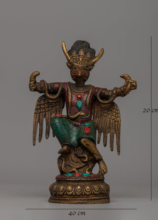 Copper Garuda Statue with Turquoise | Tibetan deity sculpture