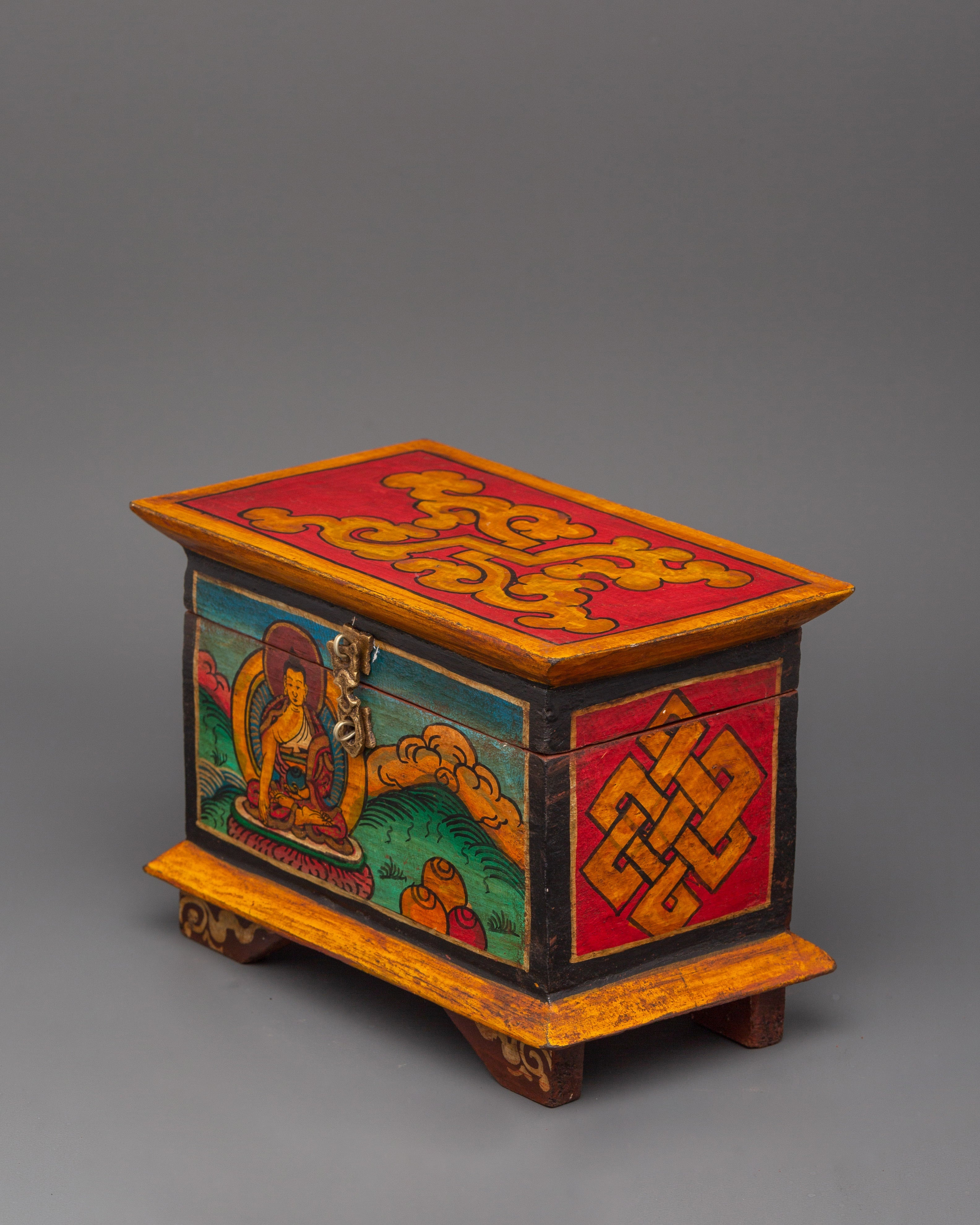 Box with Shakyamuni Buddha Paint | Tibetan Home Decor