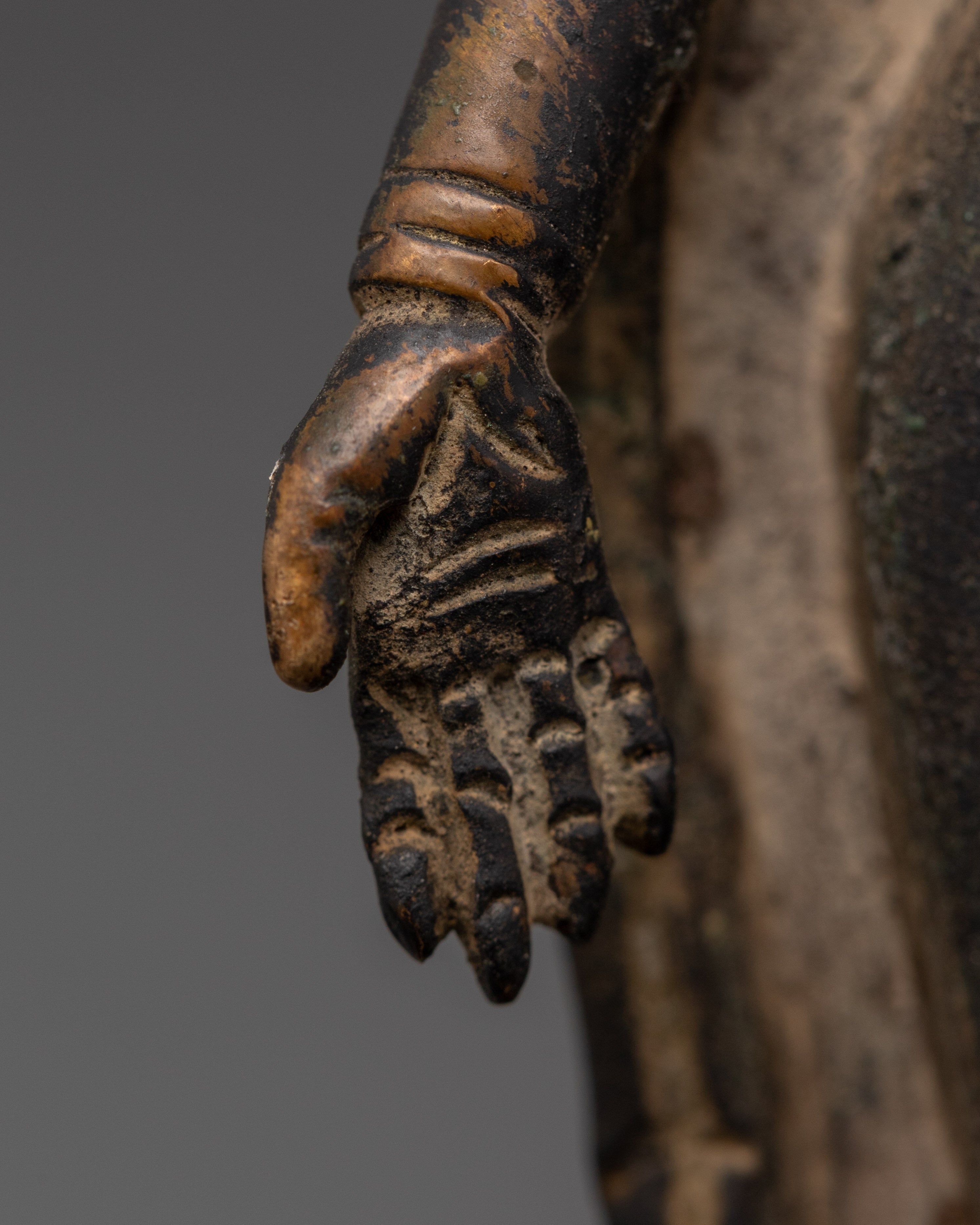 Handmade Dipankara Buddha Figurine | Copper Statue with Antique Finish