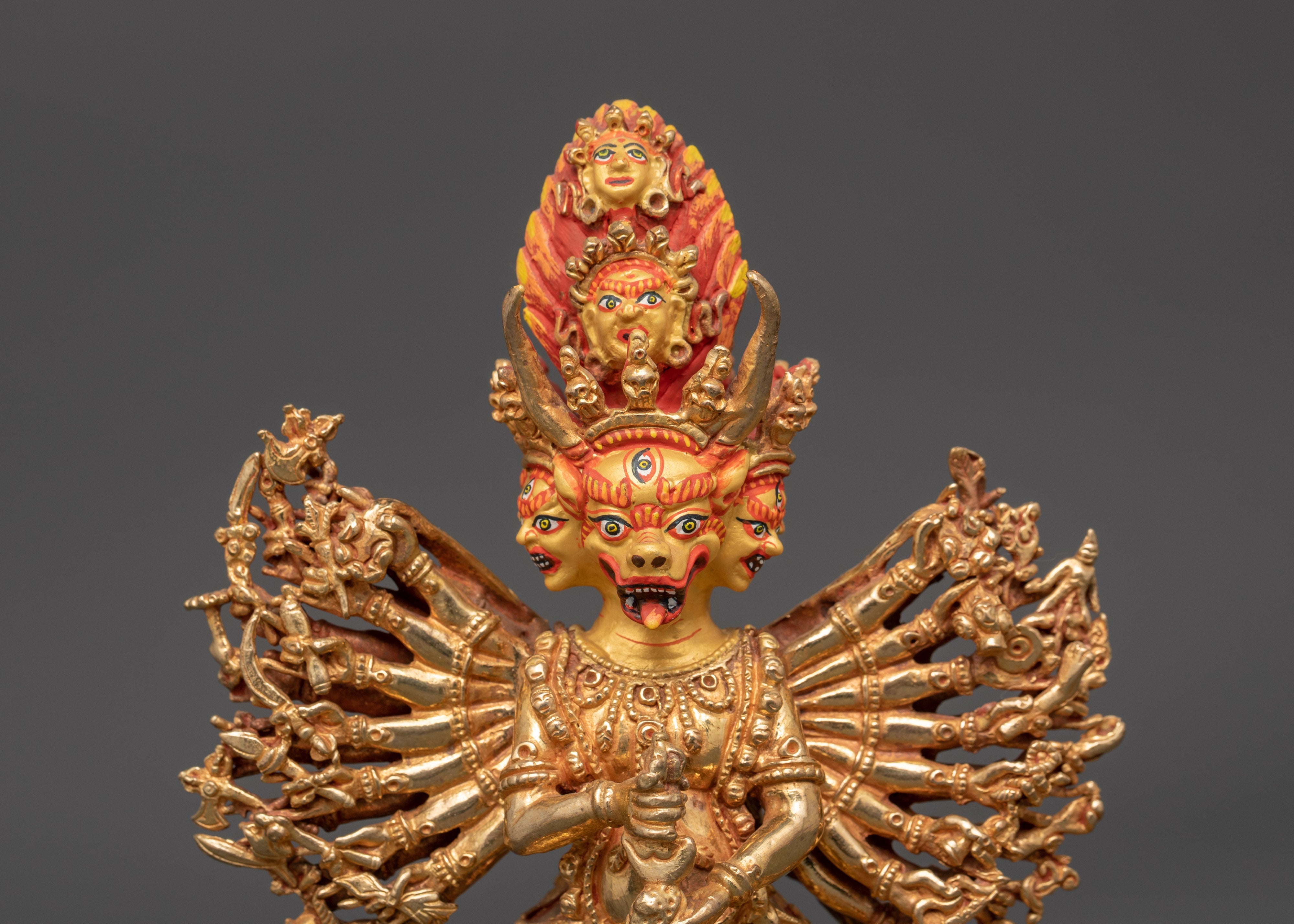 Wrathful Protector Deity, Yamantaka Gold-Plated Statue | Fierce Tibetan Buddhist Guardian