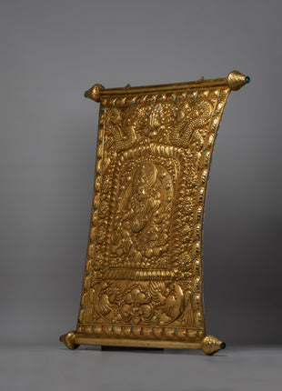 Buddhist Metal Thangka of Dzambala | Tibetan Wealth Deity for Prosperity and Fortune