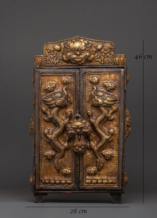 Large Tibetan Ghau Box | Brass & Iron Buddhist Altar Shrine