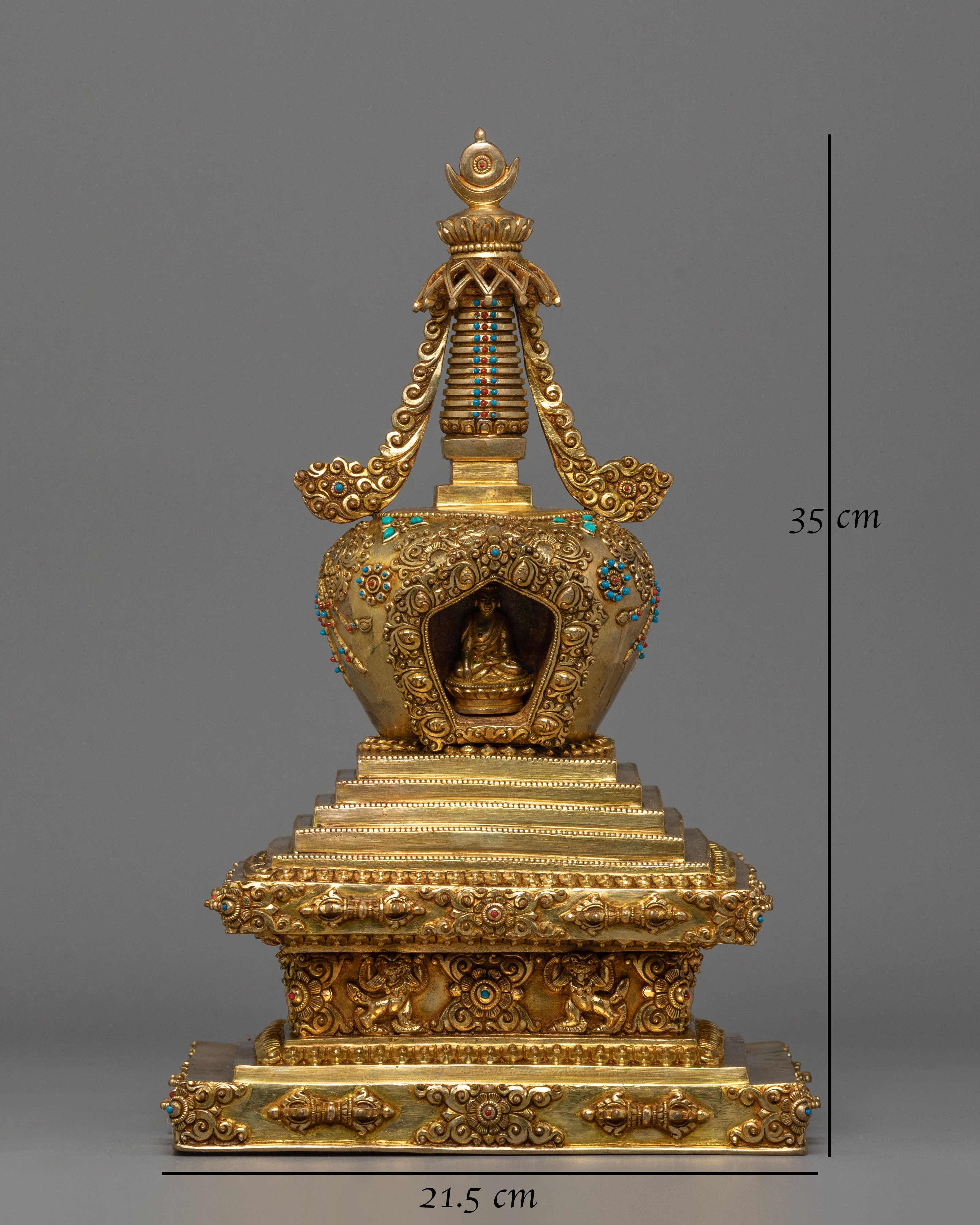 Sacred Tibetan Buddhist Stupa | Gilt Copper Meditation Shrine