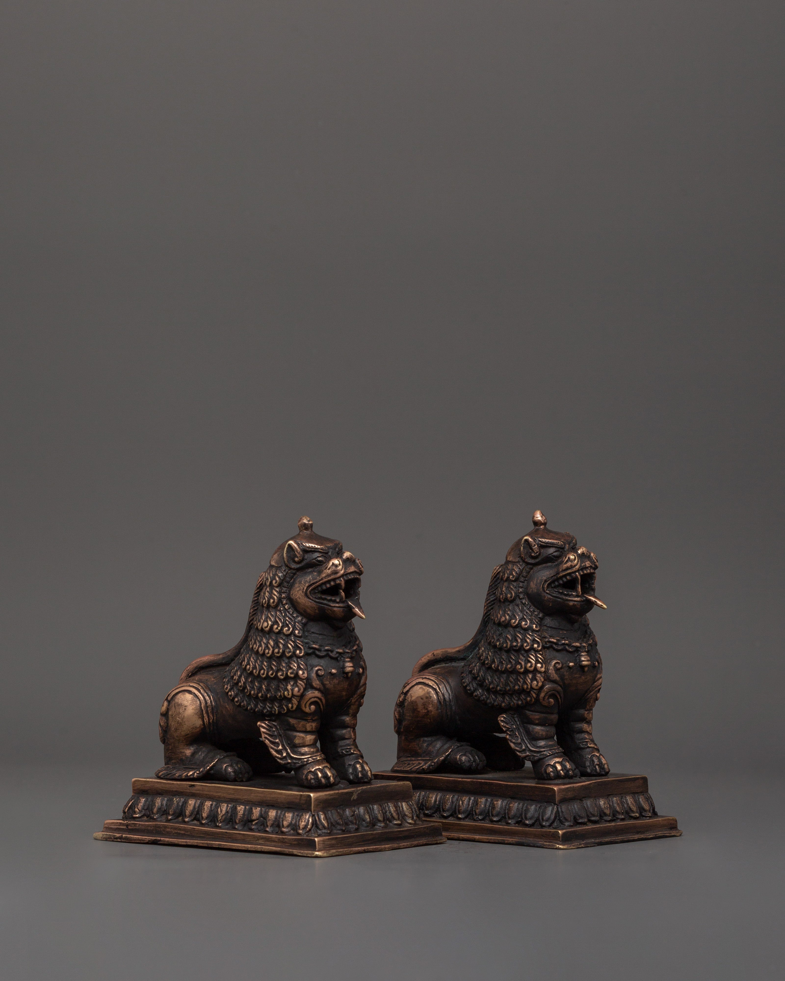Copper Lion Set for Decor | Tibetan Guardian Lions