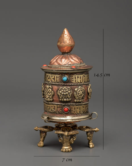 Spinning Mantra Wheel | Handcrafted Tibetan Prayer Wheel with Copper Body