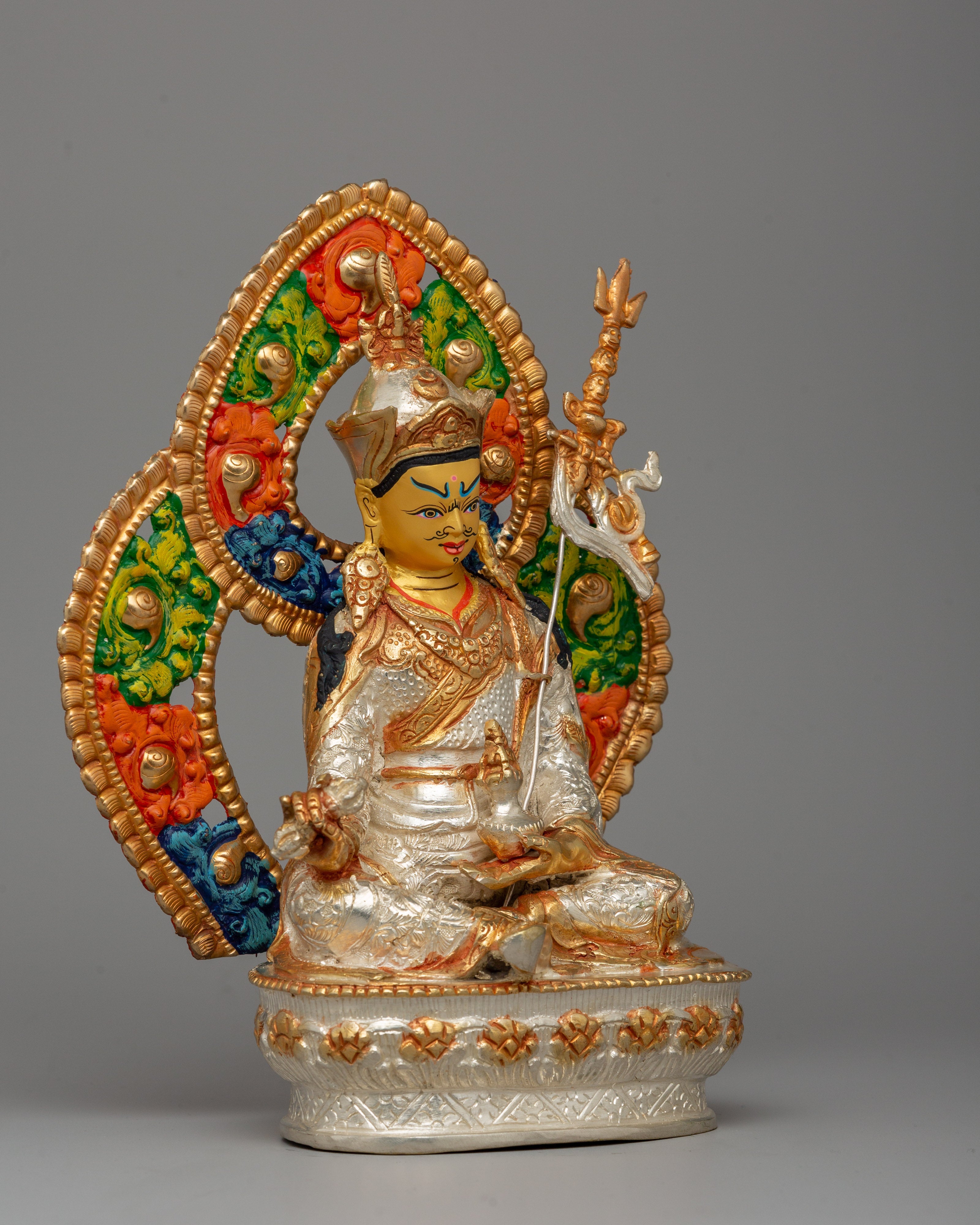 Guru Rinpoche with Sacred Beautiful Halo Statue | Lotus Born Buddhist Master