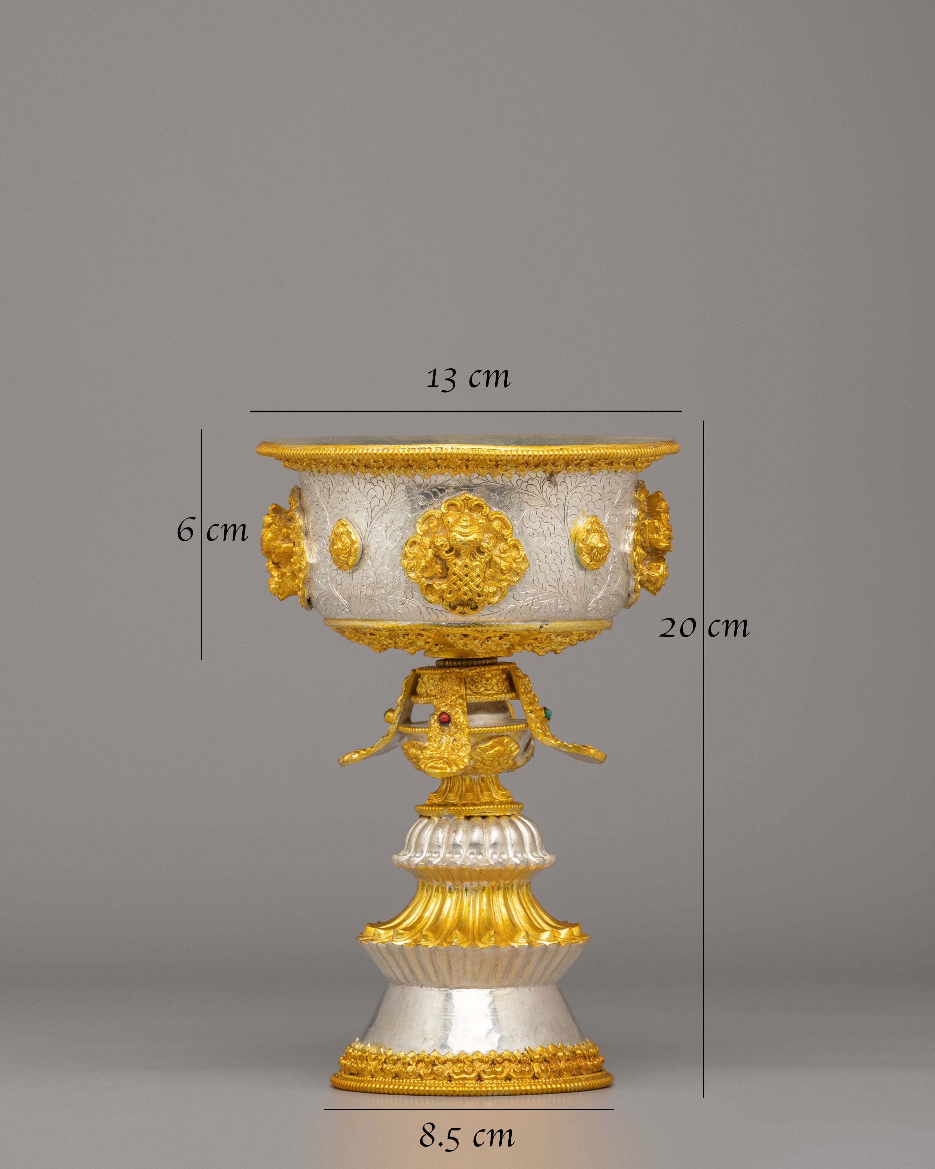 Handmade Ritual Butter Lamp Set | Silver Gold Plated Lamps for Altar Decor