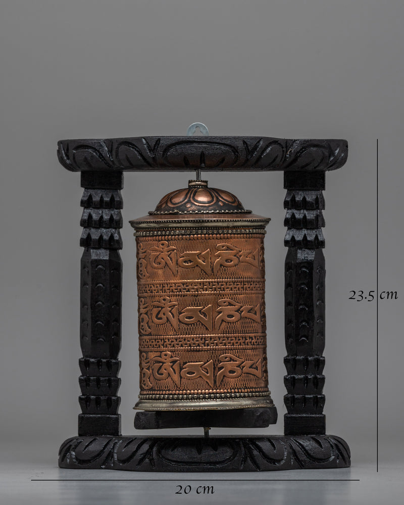 Wooden Frame Buddhist Prayer Wheel |  Ideal for Spiritual Growth and Blessings