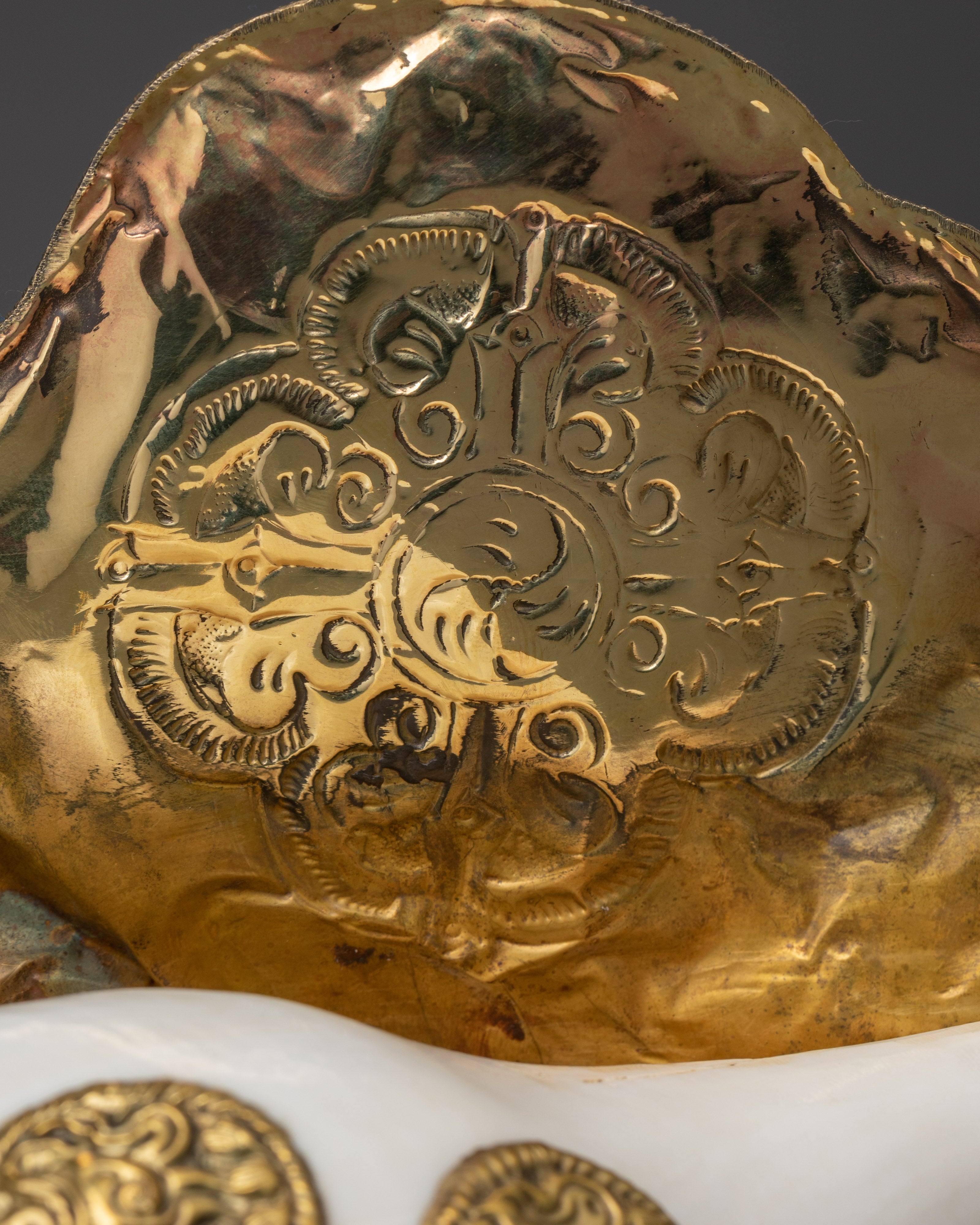 Tibetan Ritual Brass Conch Shell | Handcrafted Buddhist Sound Offering Shell