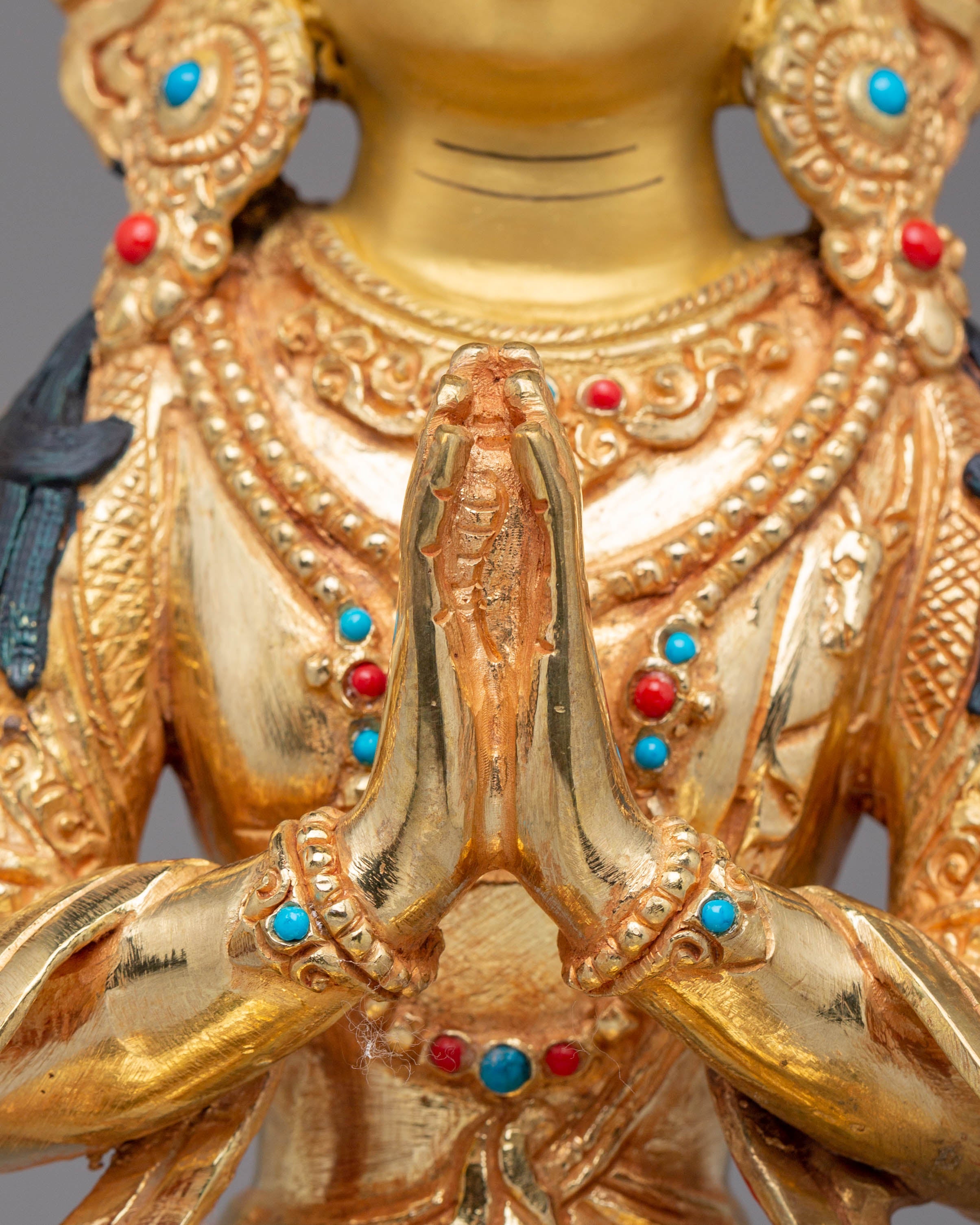 Handcrafted Golden Statue of Buddha Dharma Sangha | Tibetan Buddhism Artwork