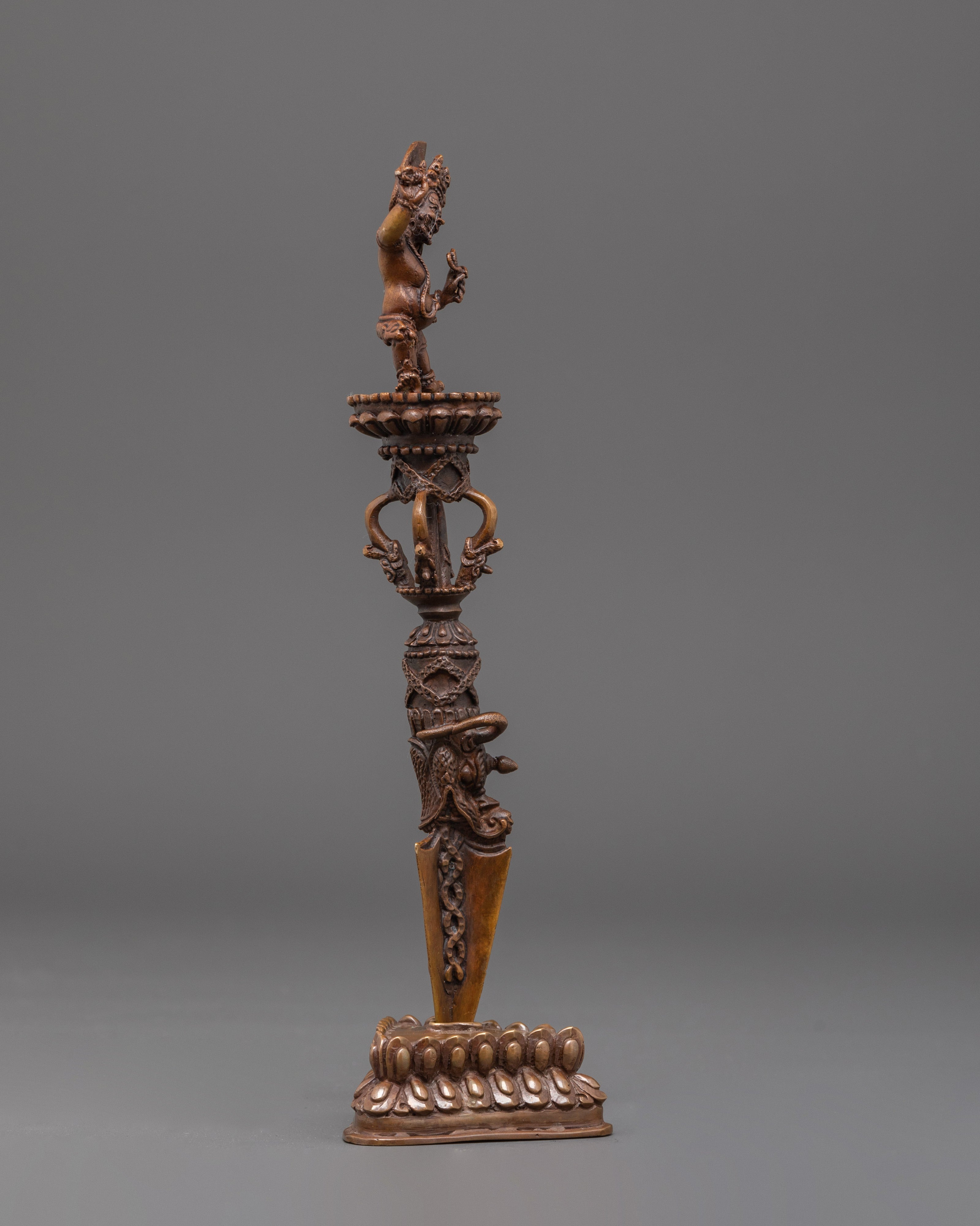 Tantric Ritual Phurba in Oxidized Copper | Sacred Copper Phurba