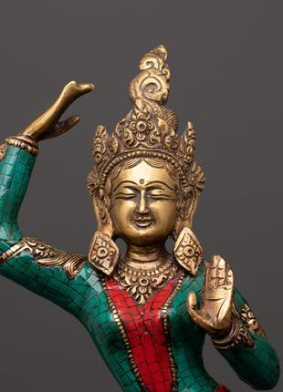 Maya Devi brass statue with Turquoise | Sacred Feminine Art