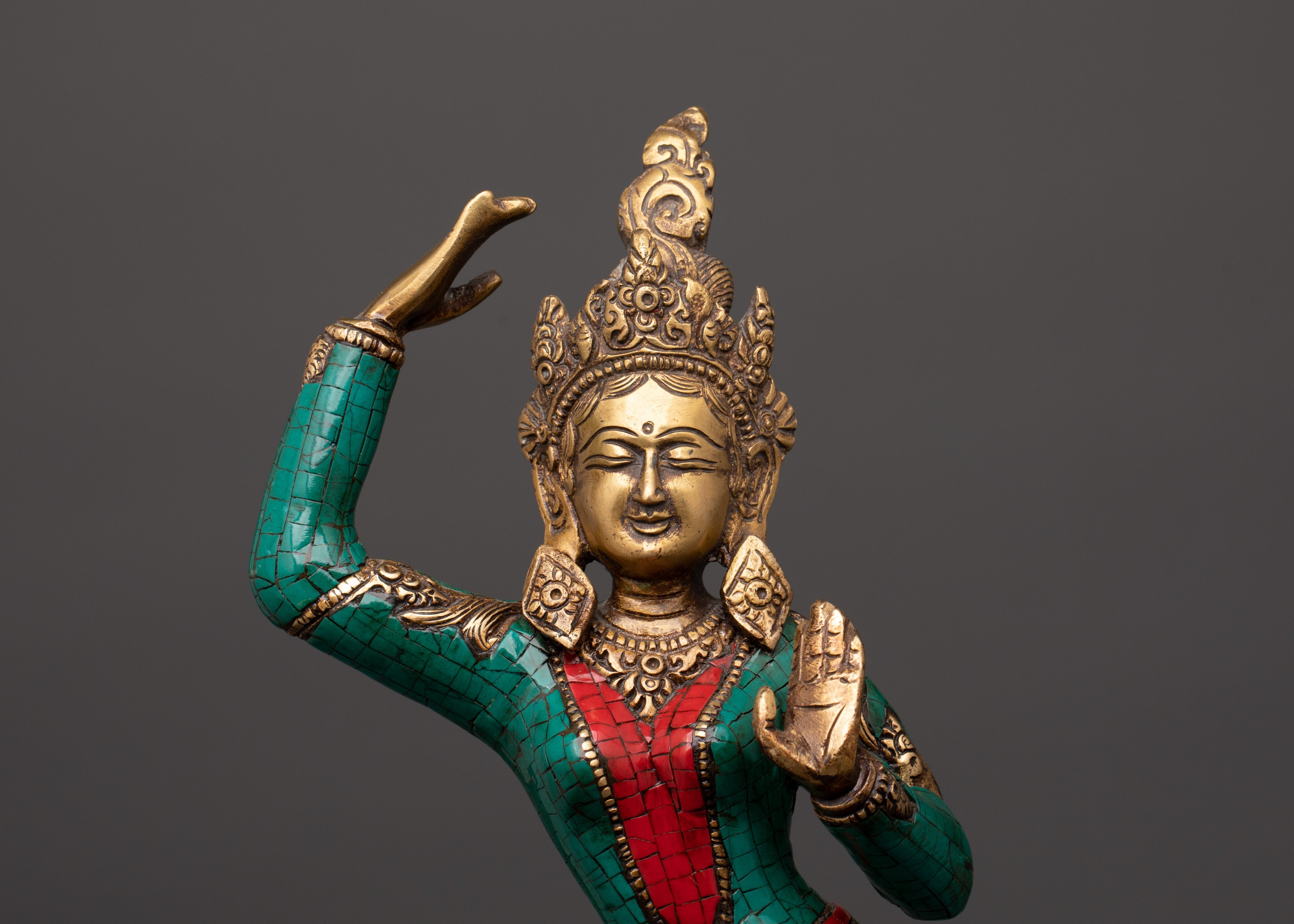 Maya Devi brass statue with Turquoise | Sacred Feminine Art